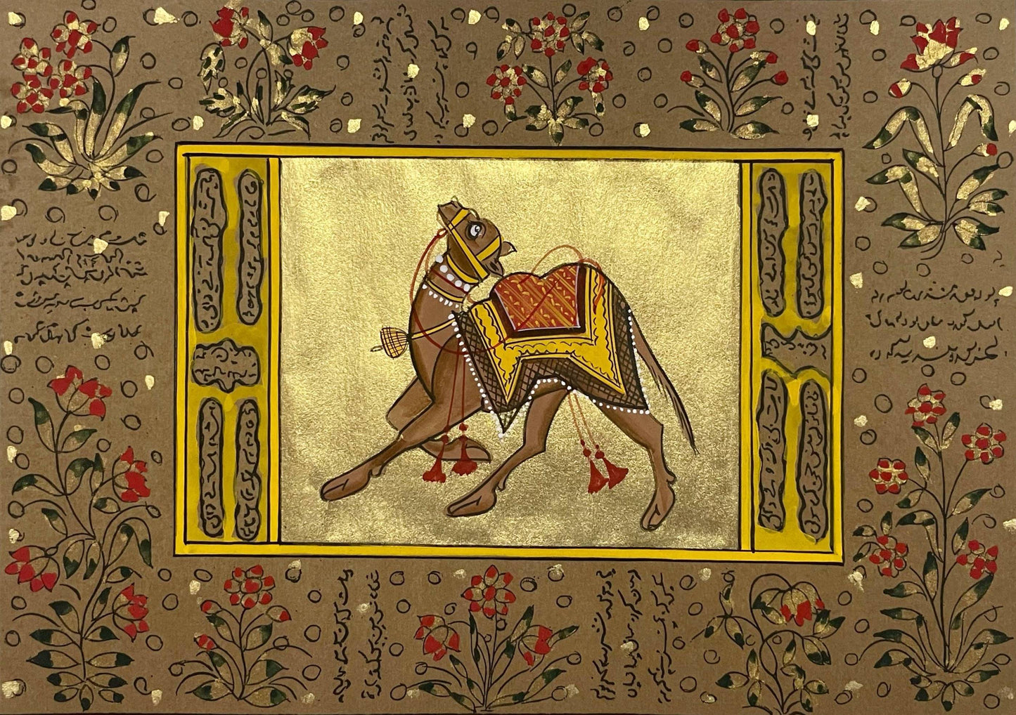 Trio Elephant, Horse, Camel Set of 3 Indian Miniature Wall Art, Traditional Animal Procession Painting For Home Décor - Jaipur Earth