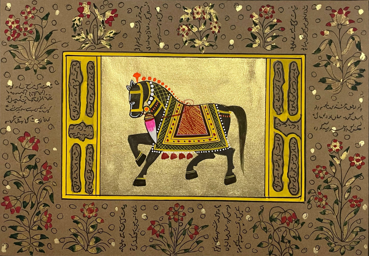 Trio Elephant, Horse, Camel Set of 3 Indian Miniature Wall Art, Traditional Animal Procession Painting For Home Décor - Jaipur Earth