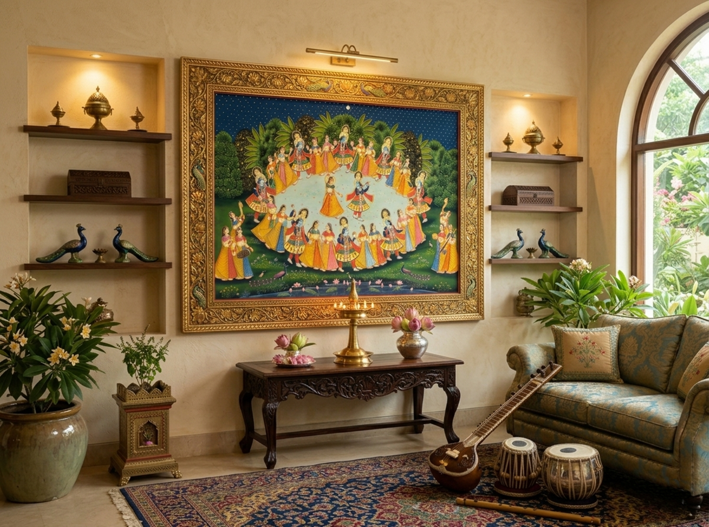 Radha Krishna Raasleela Pichwai Painting – Handmade Detailed Traditional Wall Art