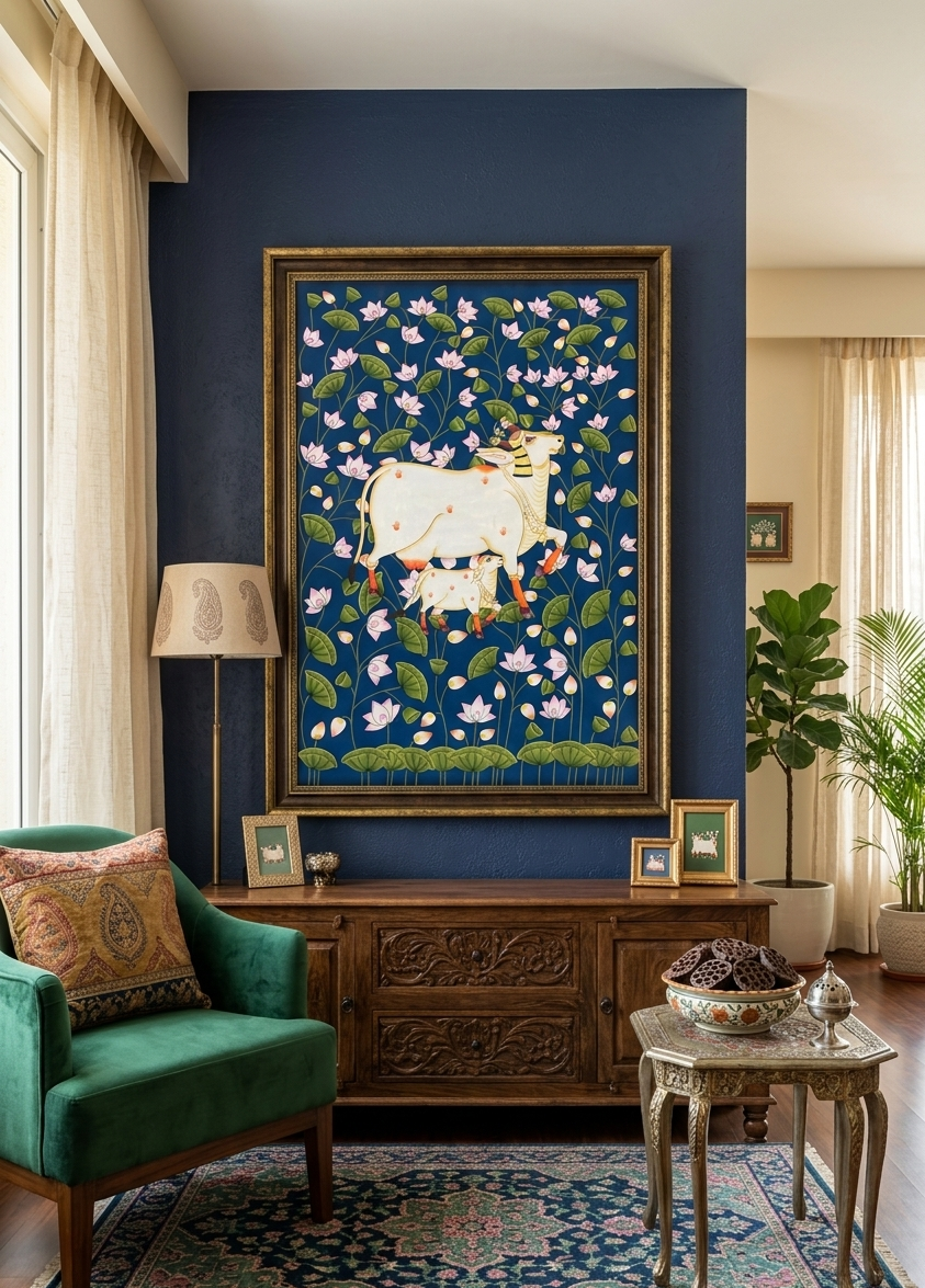 Cow Pichwai Painting – Traditional Pichwai Art of Sacred Cows | Handmade Indian Wall Art
