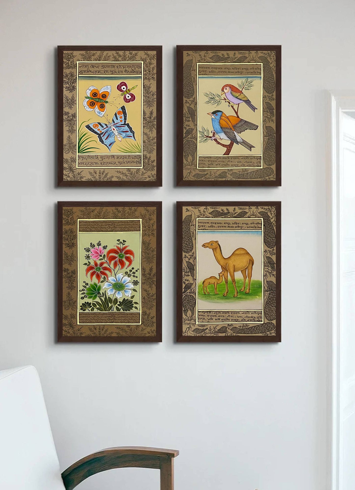 Miniature Painting Set of 4, Handmade Miniature Painting on Paper, Wall Art, Home Decor Gift - Jaipur Earth