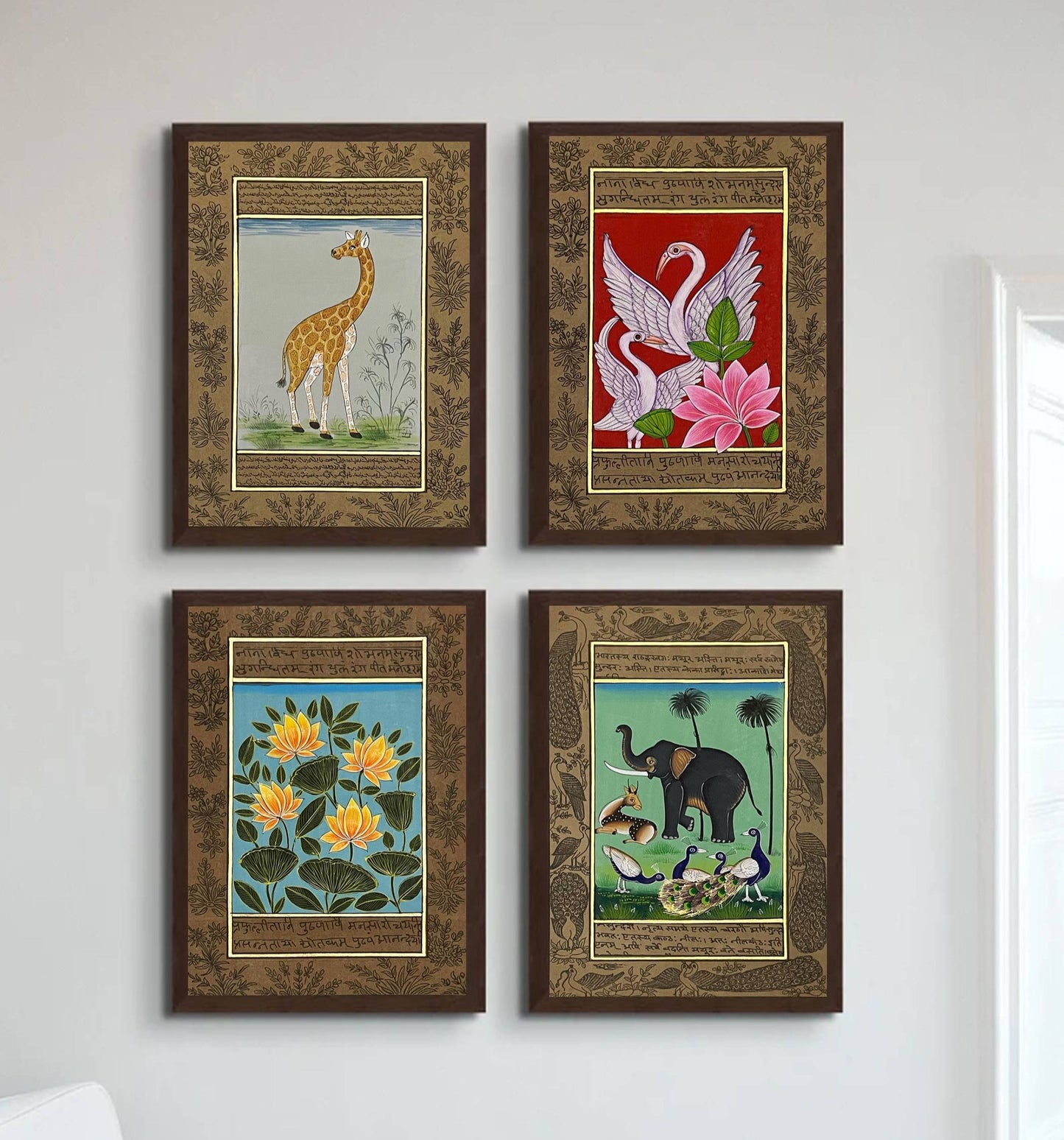 Miniature Painting Set of 4, Handmade Miniature Painting on Paper, Wall Art, Home Decor Gift - Jaipur Earth