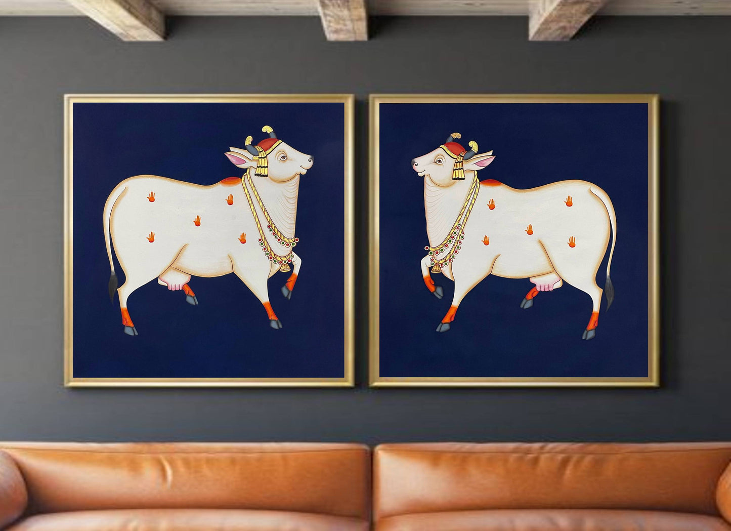 Pichwai Painting Of Cow, Set of 2, Traditional Indian Pichwai Painting For Home Decor, Wall Art, Wall Decor - Jaipur Earth