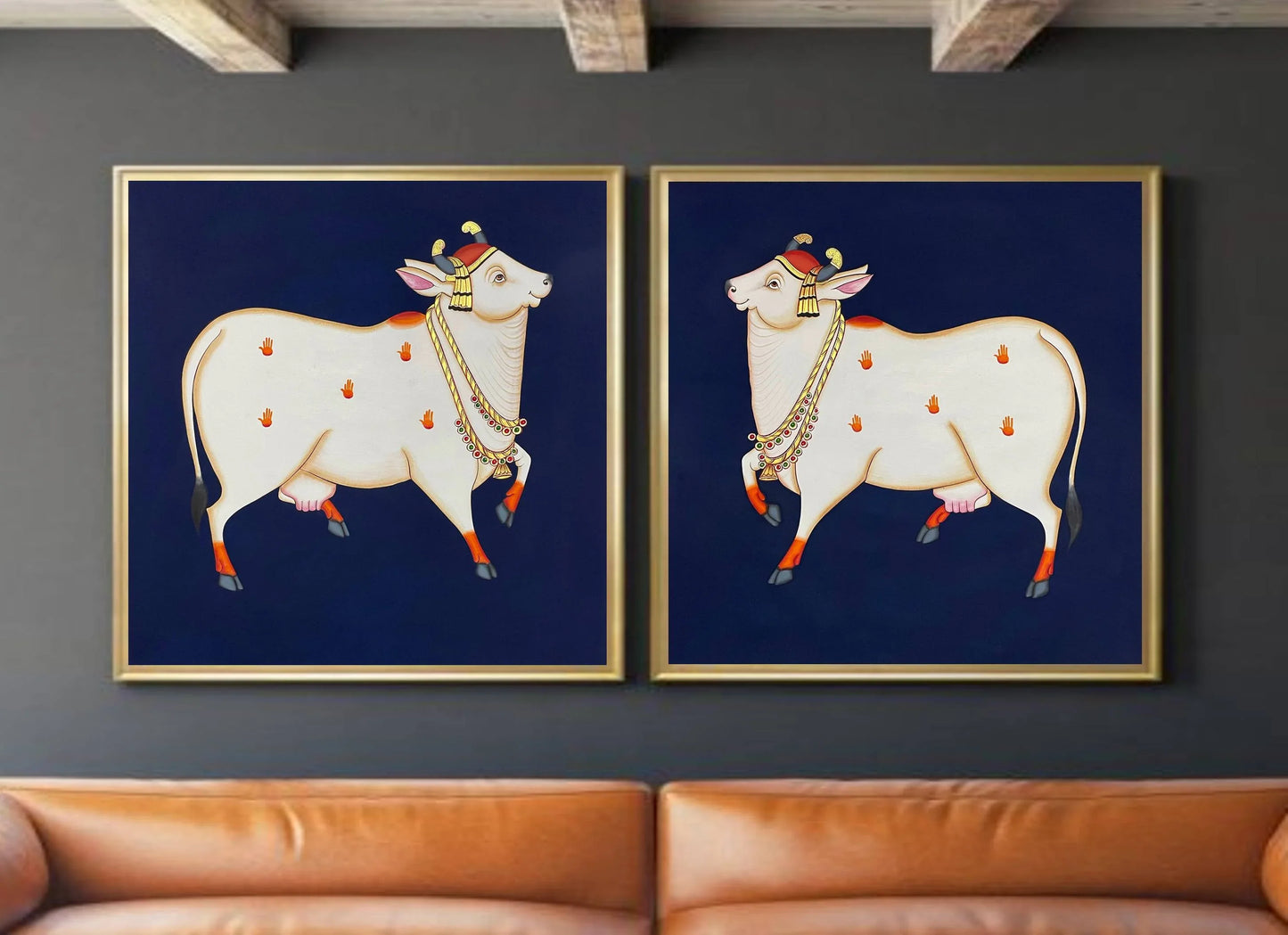 Pichwai Painting Of Cow, Set of 2, Traditional Indian Pichwai Painting For Home Decor, Wall Art, Wall Decor - Jaipur Earth