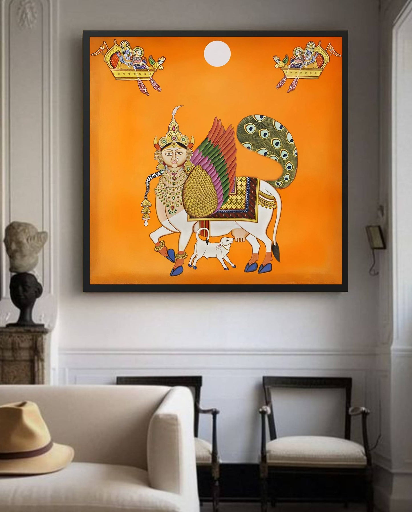 Kamdhenu Pichwai Painting Traditional Indian Pichwai Painting, Home decor Art, Wall Art - Jaipur Earth