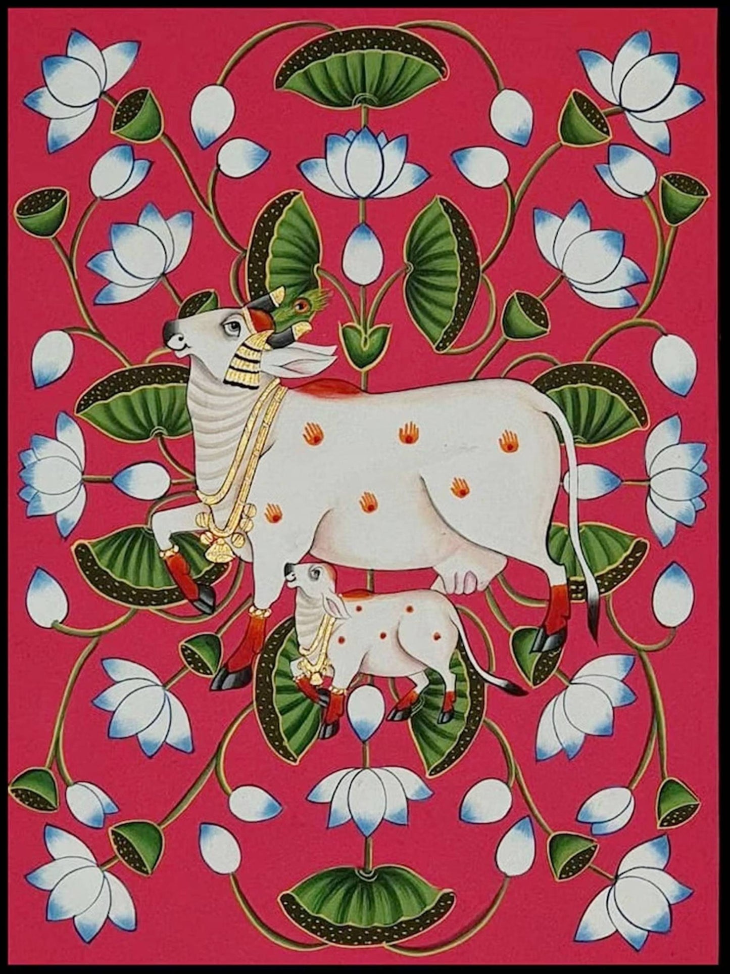 Pichwai Painting Of Cow, Set of 2, Traditional Indian Pichwai Painting For Home Decor, Wall Art, Wall Decor - Jaipur Earth
