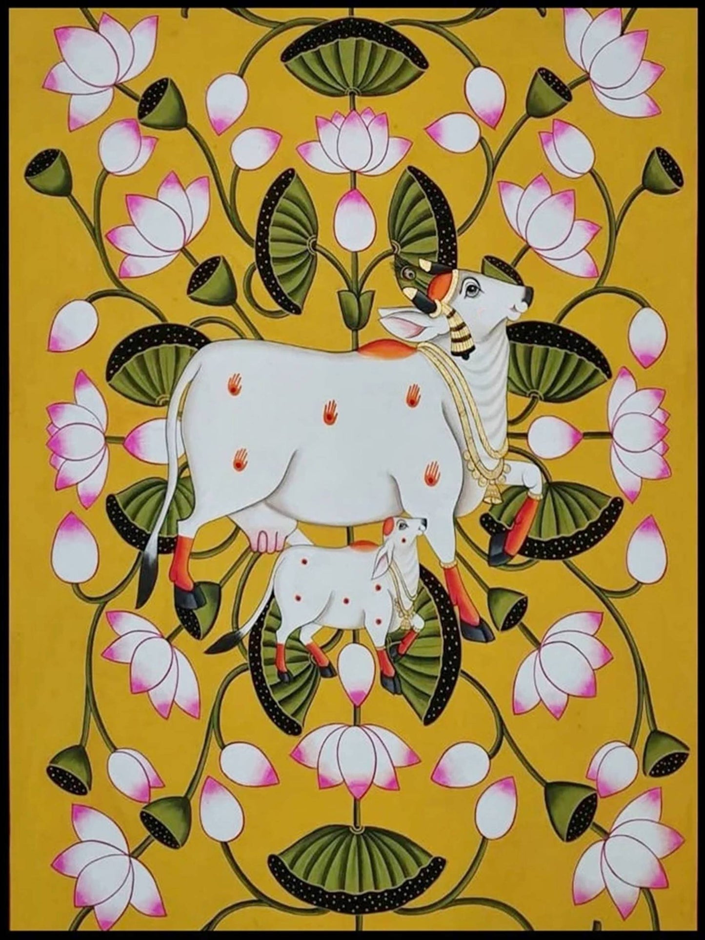 Pichwai Painting Of Cow, Set of 2, Traditional Indian Pichwai Painting For Home Decor, Wall Art, Wall Decor - Jaipur Earth