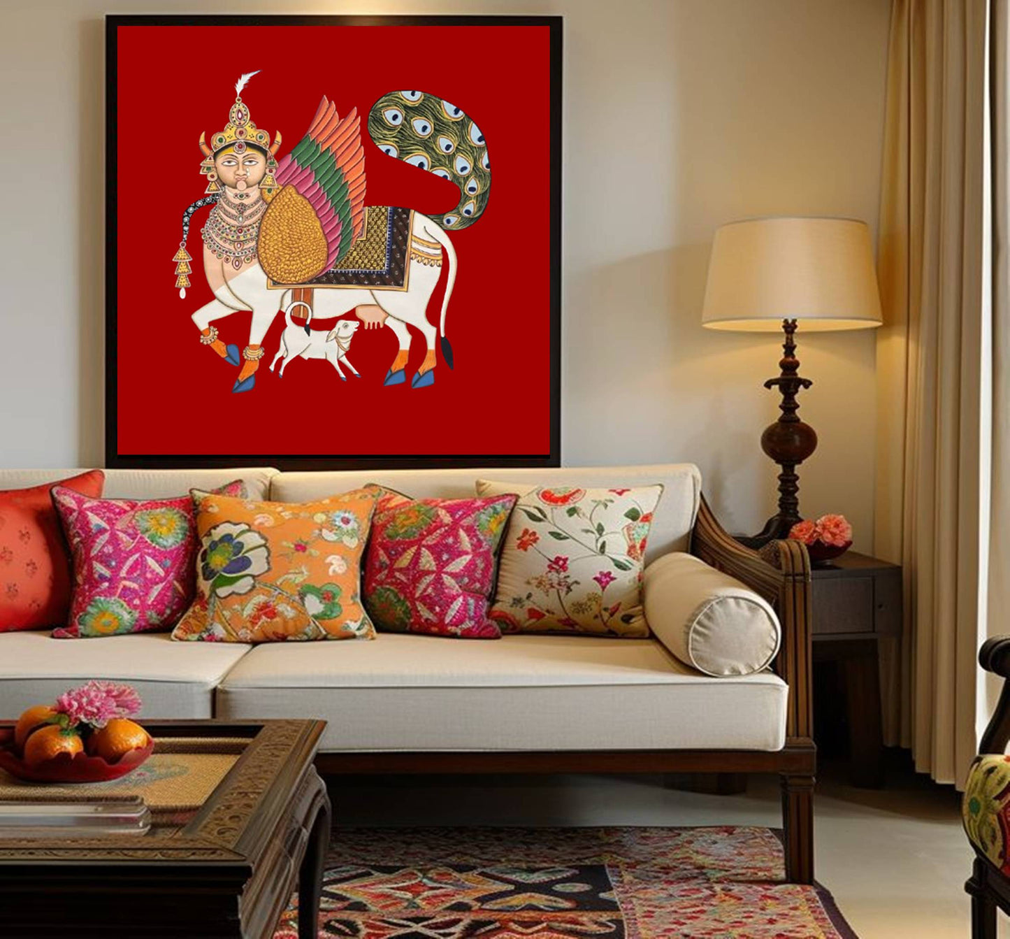 Kamdhenu Pichwai Painting Traditional Indian Pichwai Painting, Home decor Art, Wall Art - Jaipur Earth