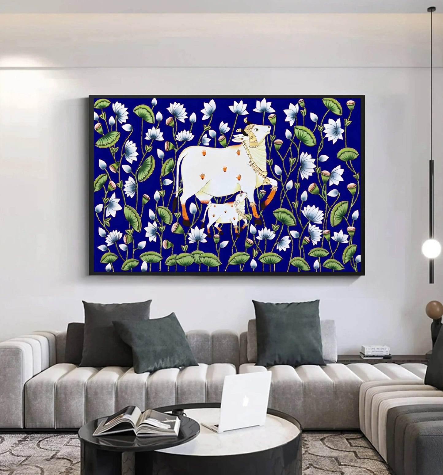 Cow Pichwai Painting, Large Traditional Indian Pichwai Painting For Home Decor, Wall decor. home decor - Jaipur Earth