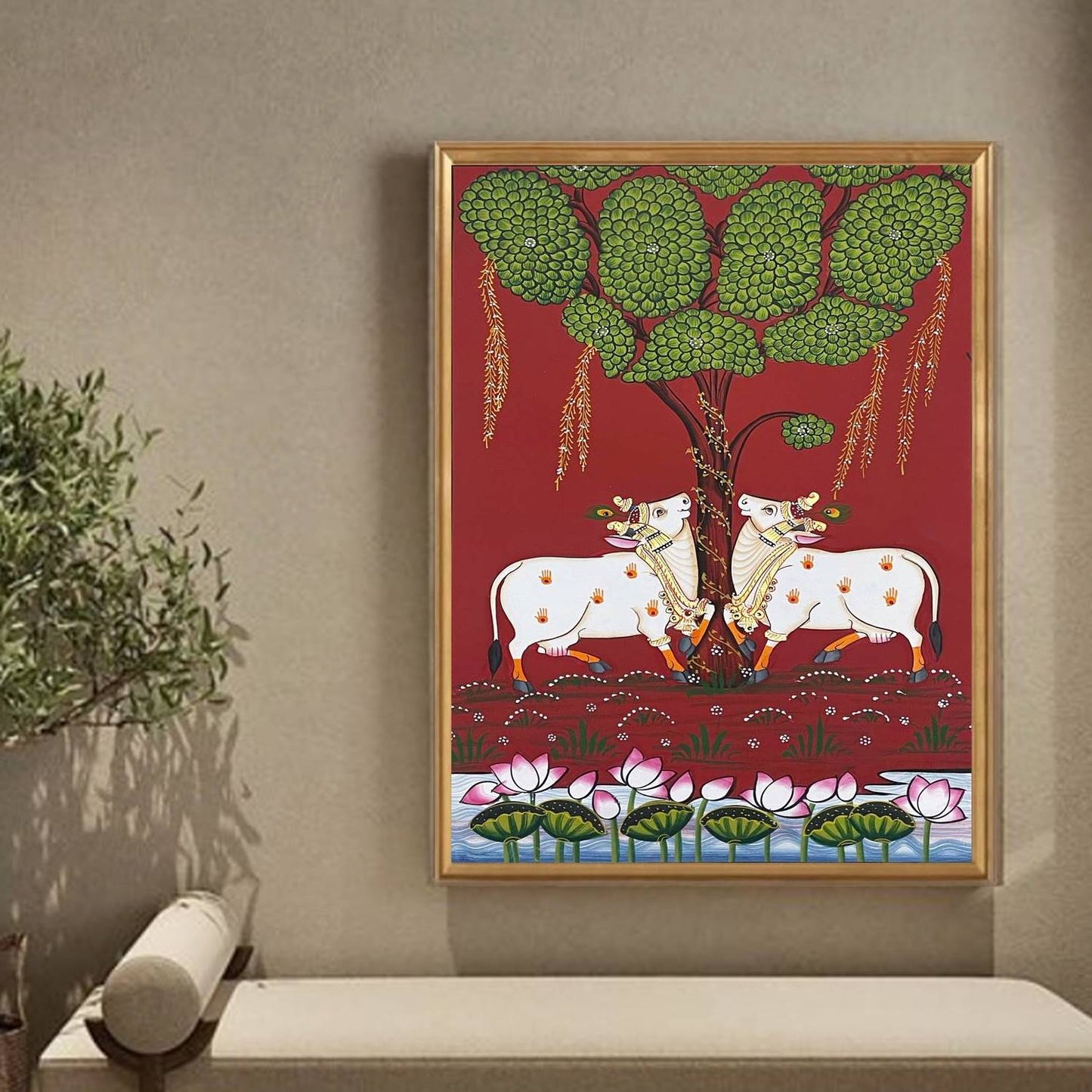 Pichwai Painting Of Cow, Detailed Traditional Indian Pichwai Painting For Home Decor, Wall Decor, Wall Art - Jaipur Earth