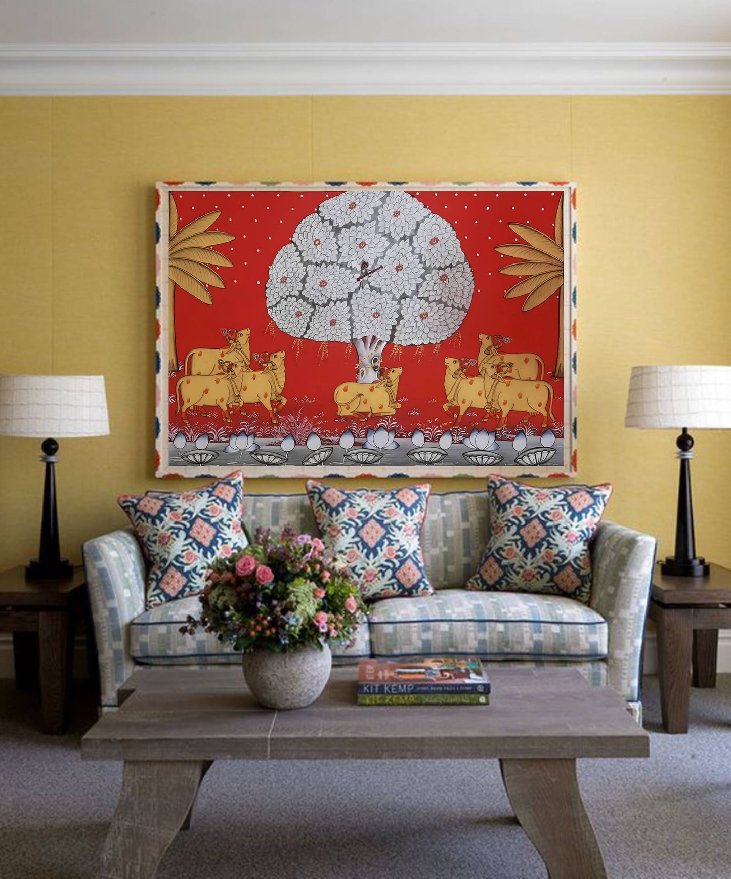 Cow Pichwai Painting, Large Traditional Indian Pichwai Painting For Home Decor, Wall decor. home decor - Jaipur Earth