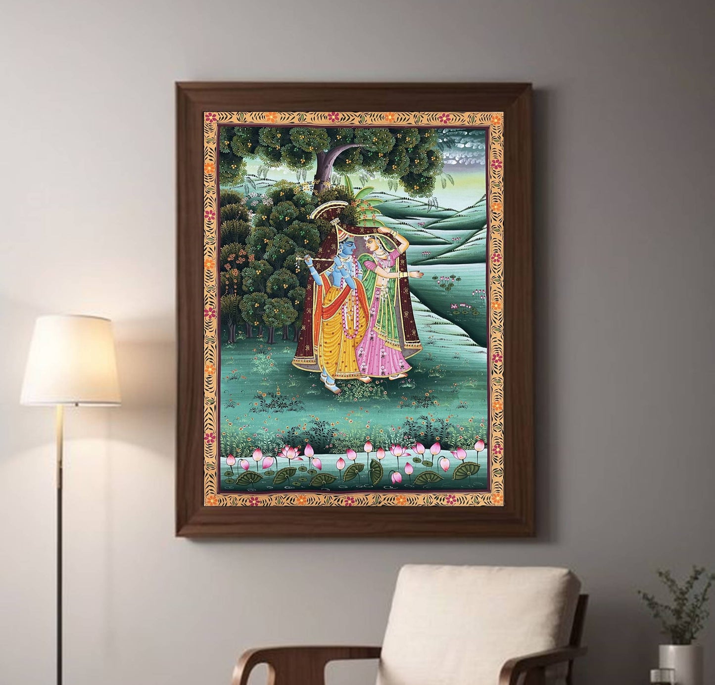 Radha Krishna Detailed Pichwai Handmade Painting on Fabric Krishna Painting, Wall art, Home Decor - Jaipur Earth