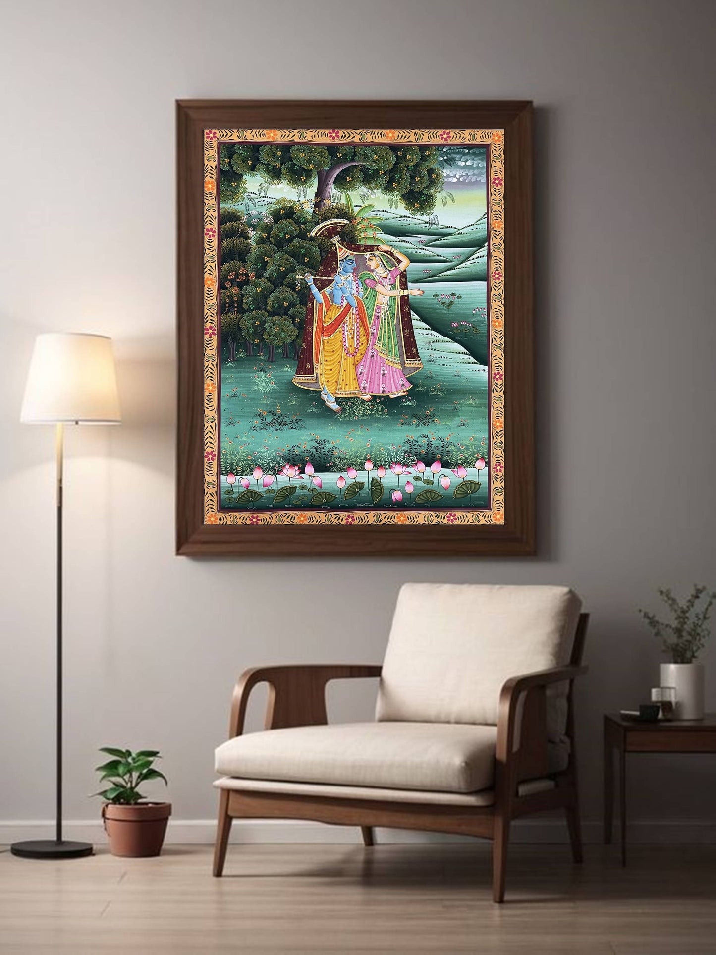 Radha Krishna Detailed Pichwai Handmade Painting on Fabric Krishna Painting, Wall art, Home Decor - Jaipur Earth