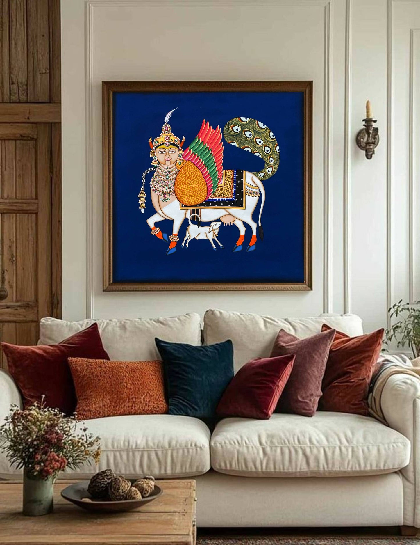 kamdhenu sacred cow - Handmade Pichwai Painting- 2 x 2 Feet