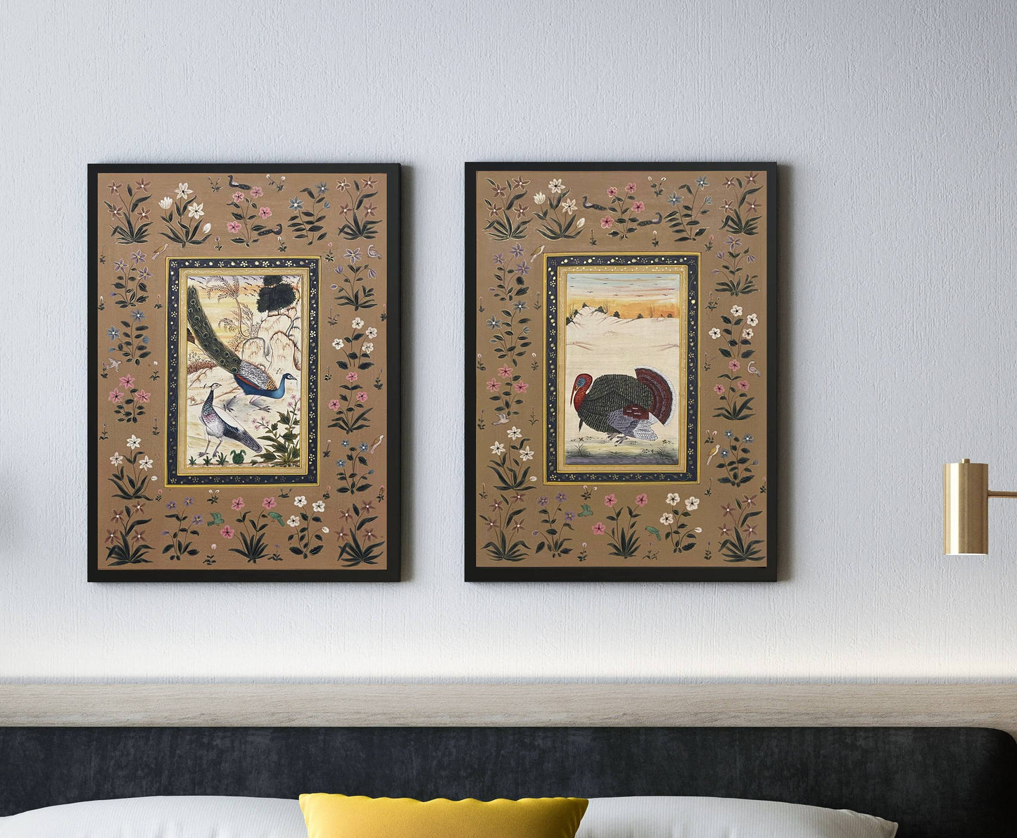 Birds painting, Miniature Painting Set of 2, Handmade Miniature Painting- Framed