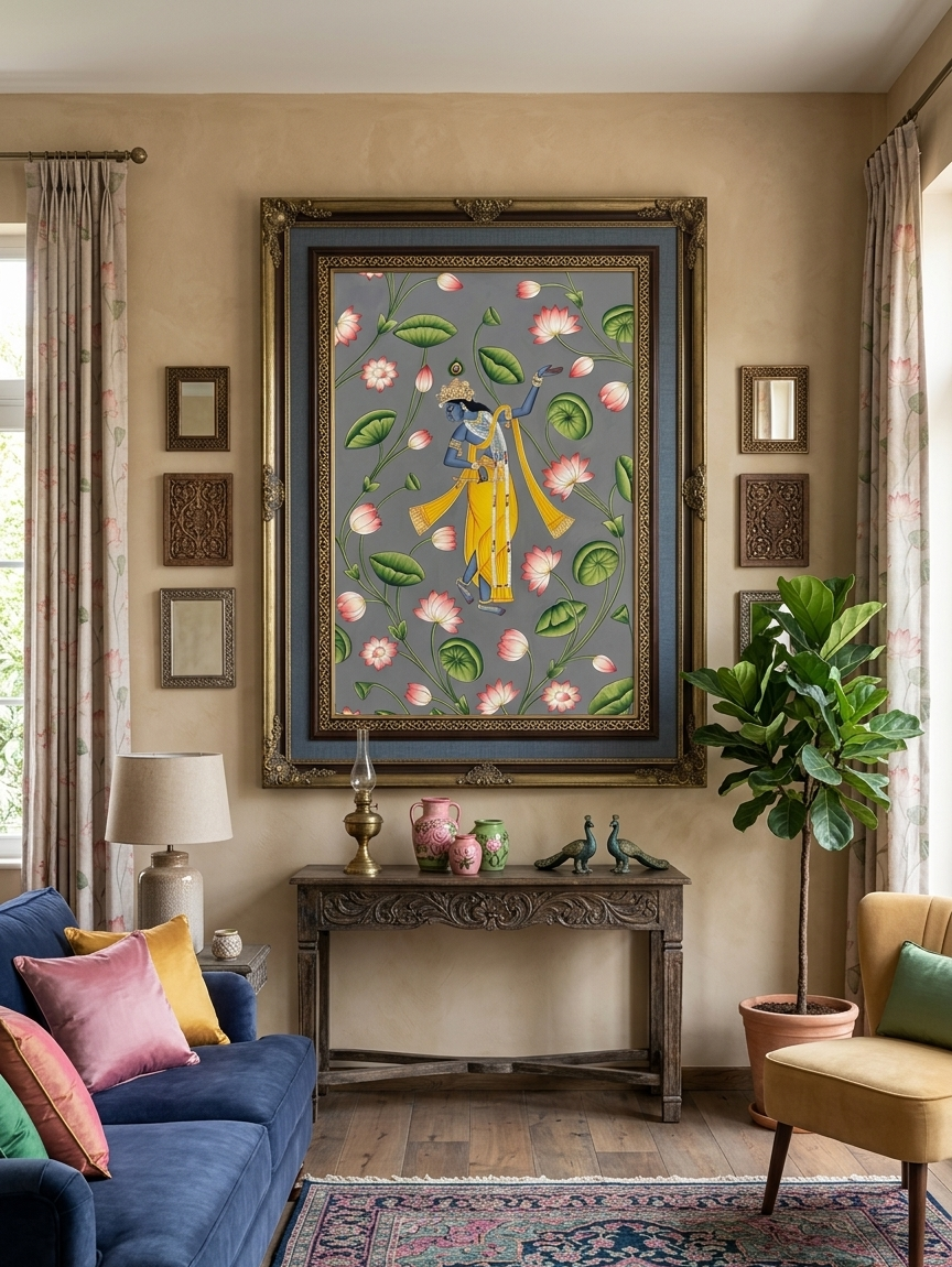 Krishna Detailed Pichwai Painting | Handmade Indian Wall Decor for Home