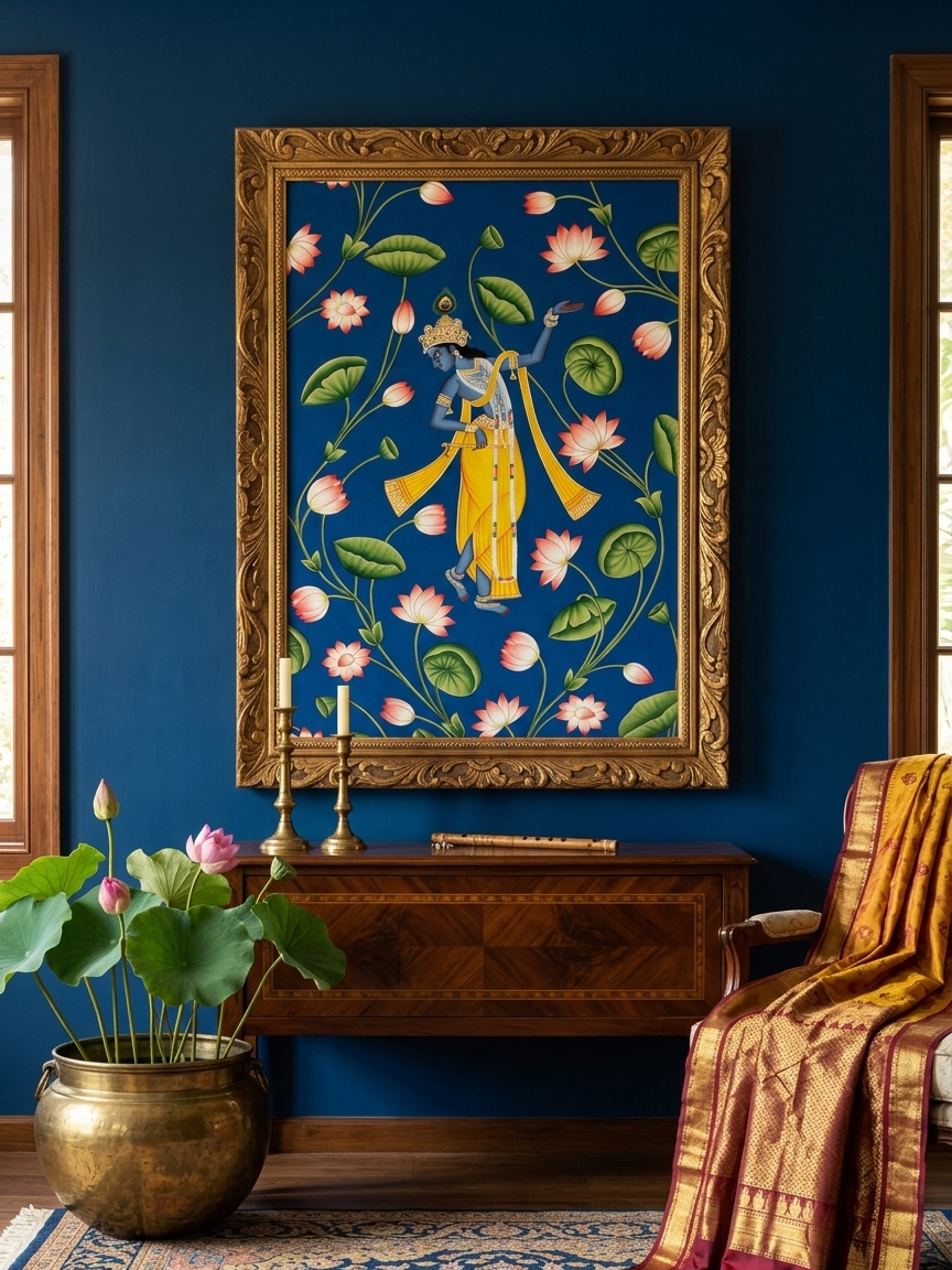 Krishna Detailed Pichwai Painting, wall decor, Home decor