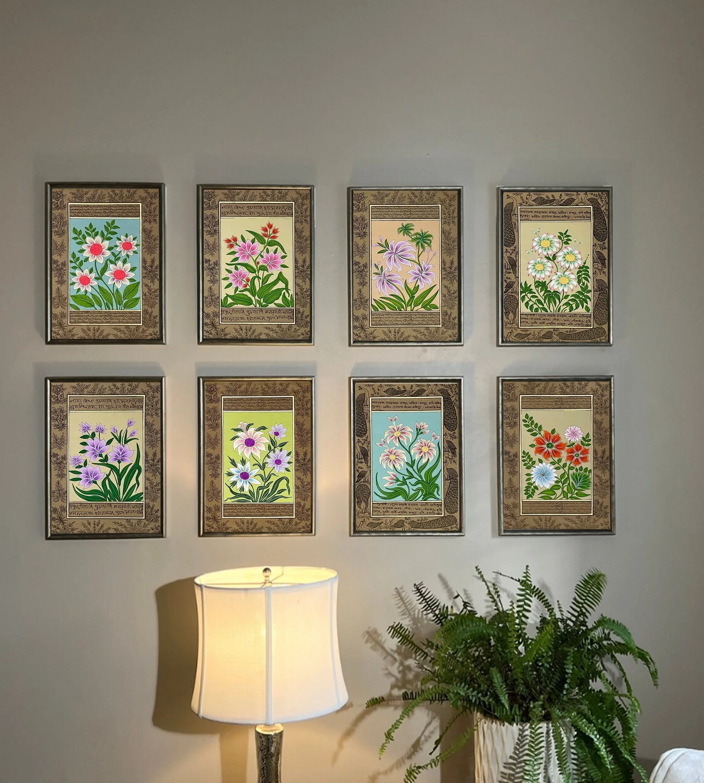 Flower Painting, Miniature Painting Set of 8, Handmade Miniature Painting, Wall Art, Home Decor gift - Jaipur Earth