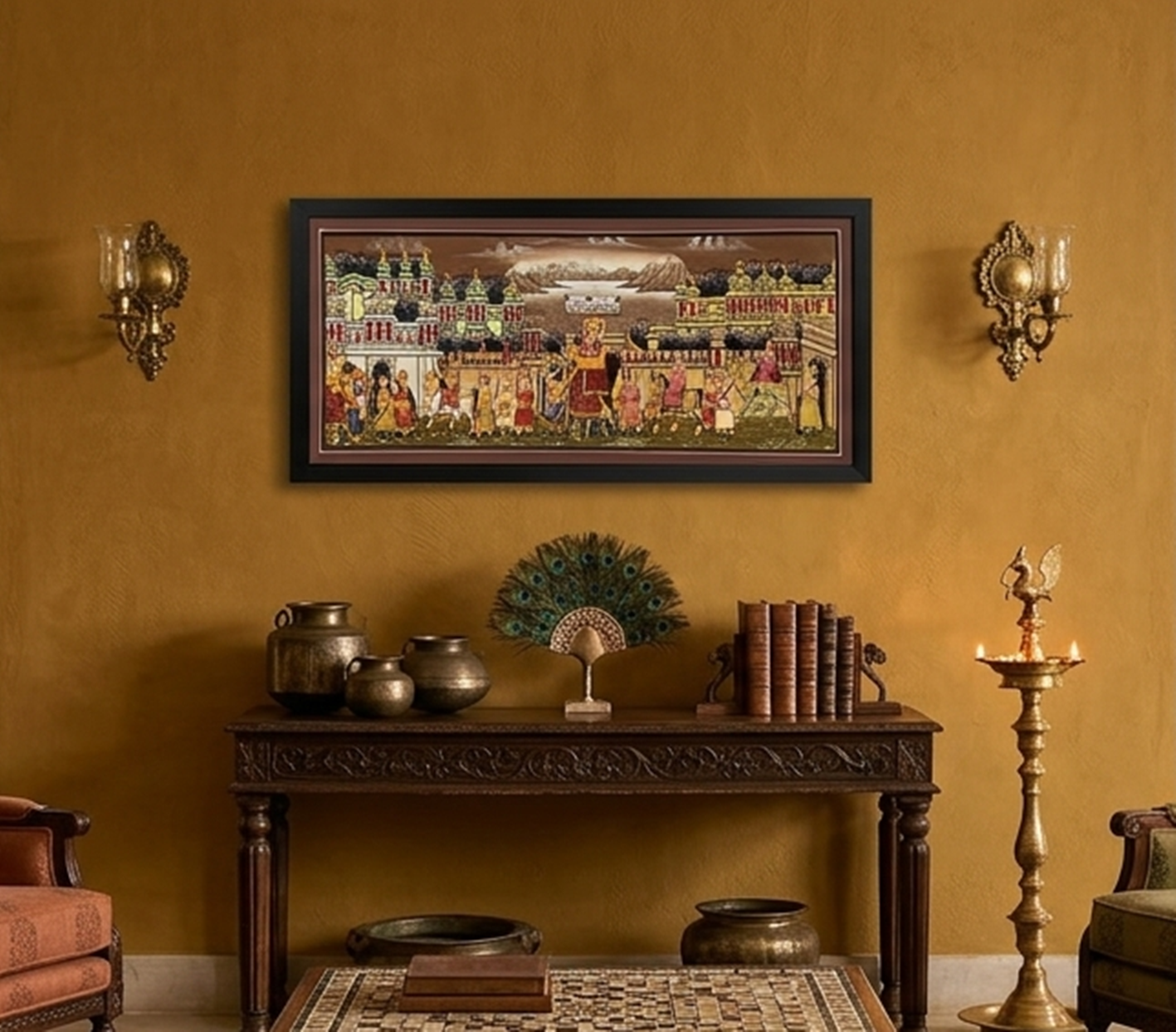 Royal Procession Detailed Hand Painted Artwork, Rajasthani Painting, Art and Collect, Home Decor, Wall Decor