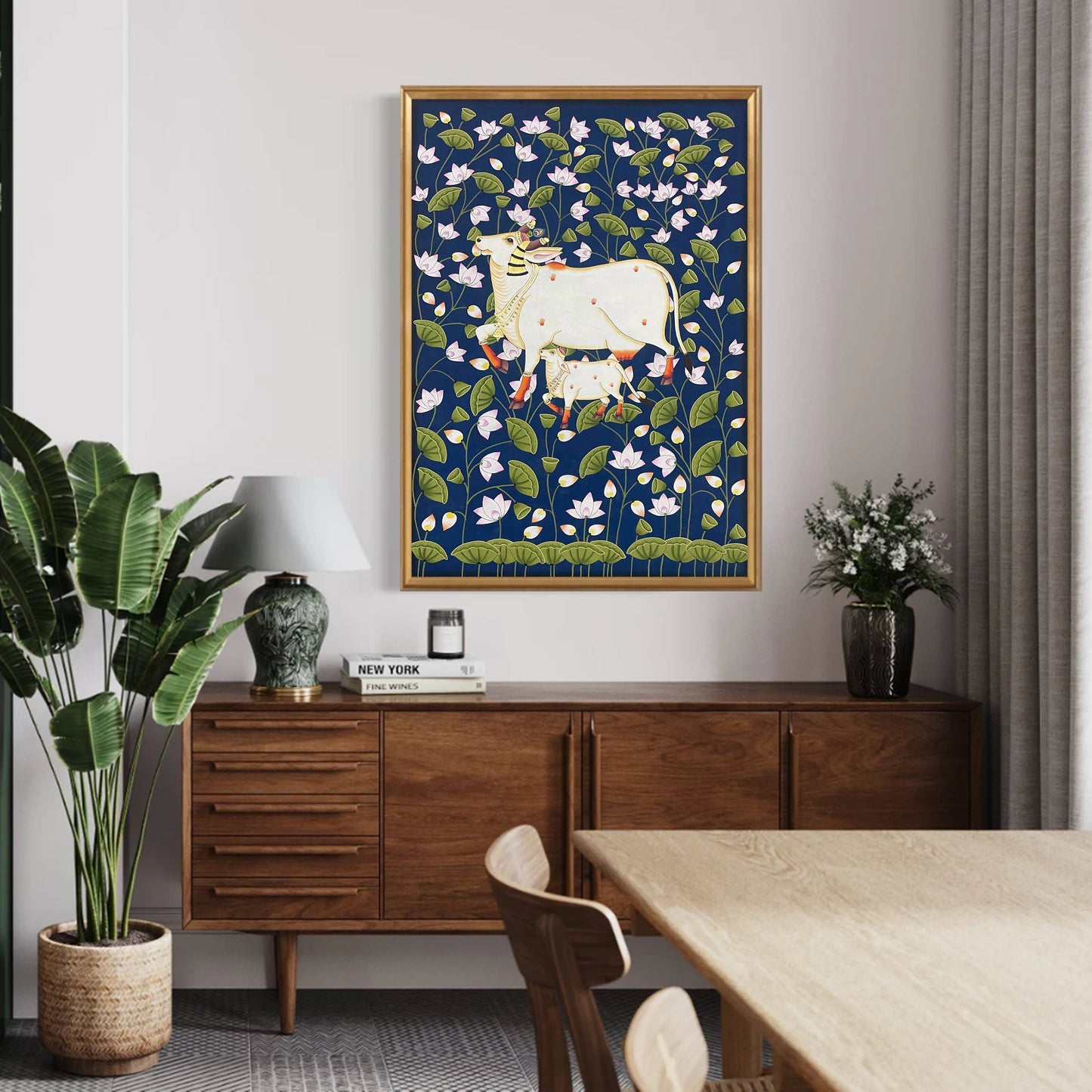 Cow Pichwai Painting, Large Traditional Indian Pichwai Painting For Home Decor, Wall decor. home decor