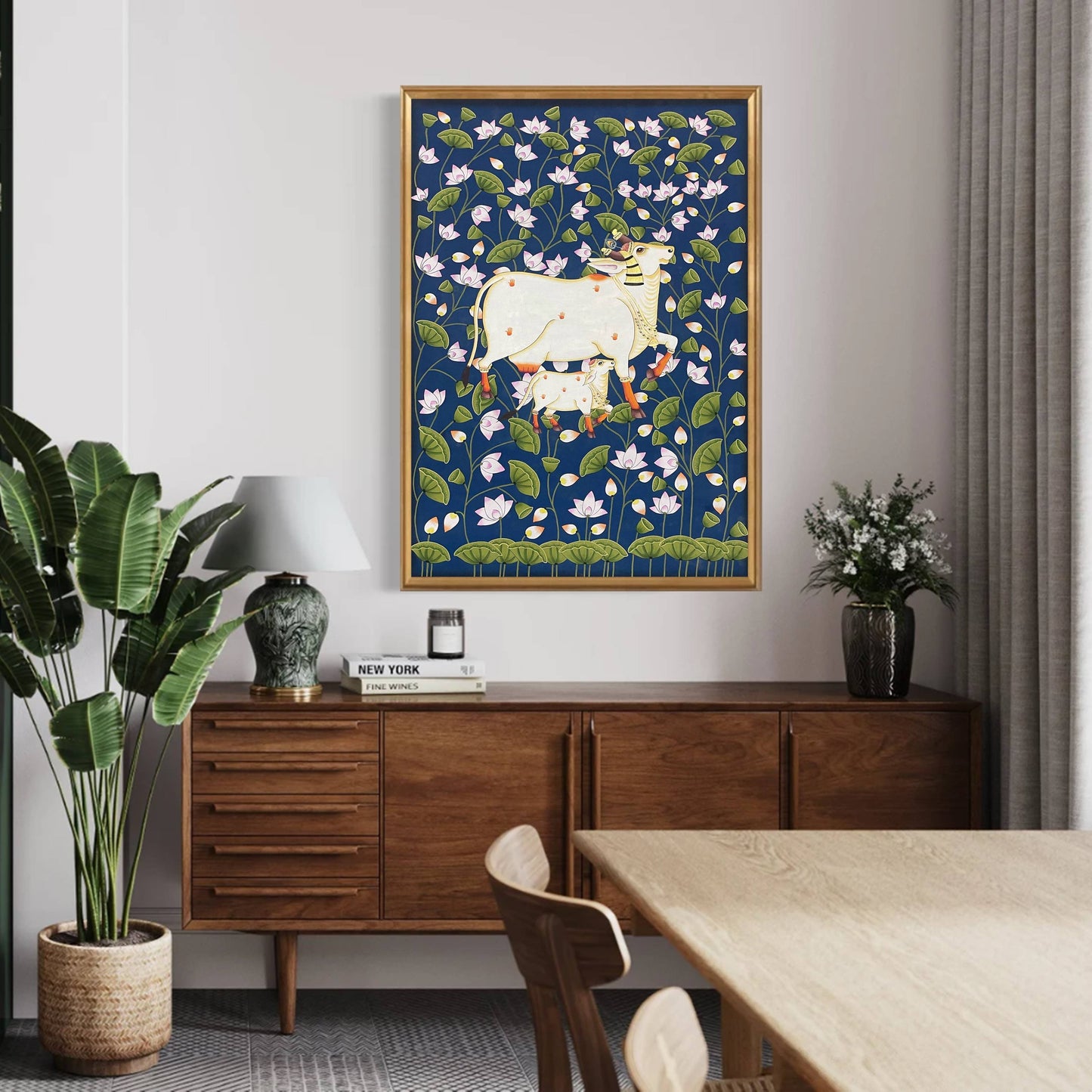 Cow Pichwai Painting, Large Traditional Indian Pichwai Painting For Home Decor, Wall decor. home decor