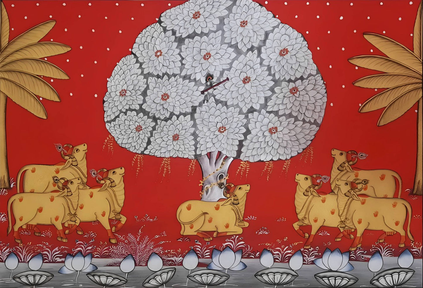 Cow Pichwai Painting, Large Traditional Indian Pichwai Painting For Home Decor, Wall decor. home decor - Jaipur Earth