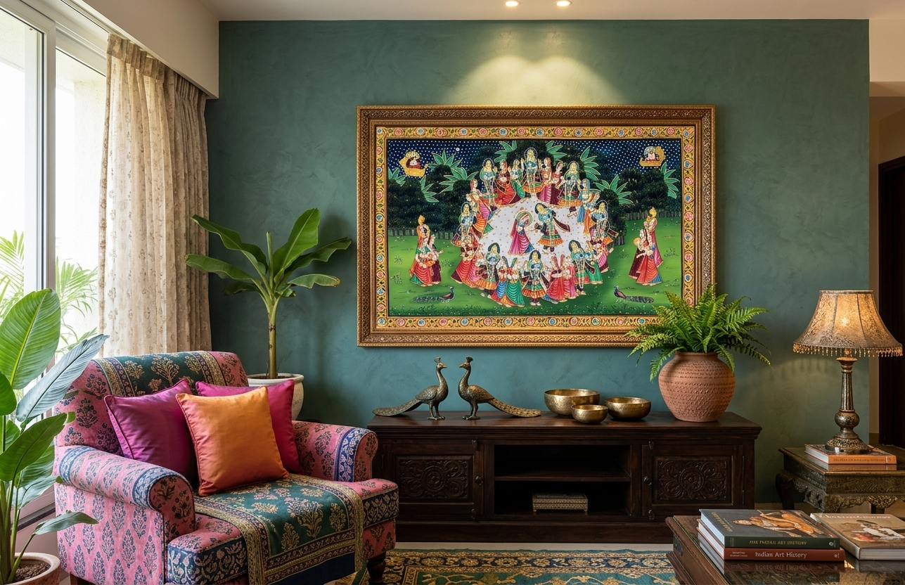 Radha Krishna Raasleela Pichwai Painting – Handmade Traditional Wall Art