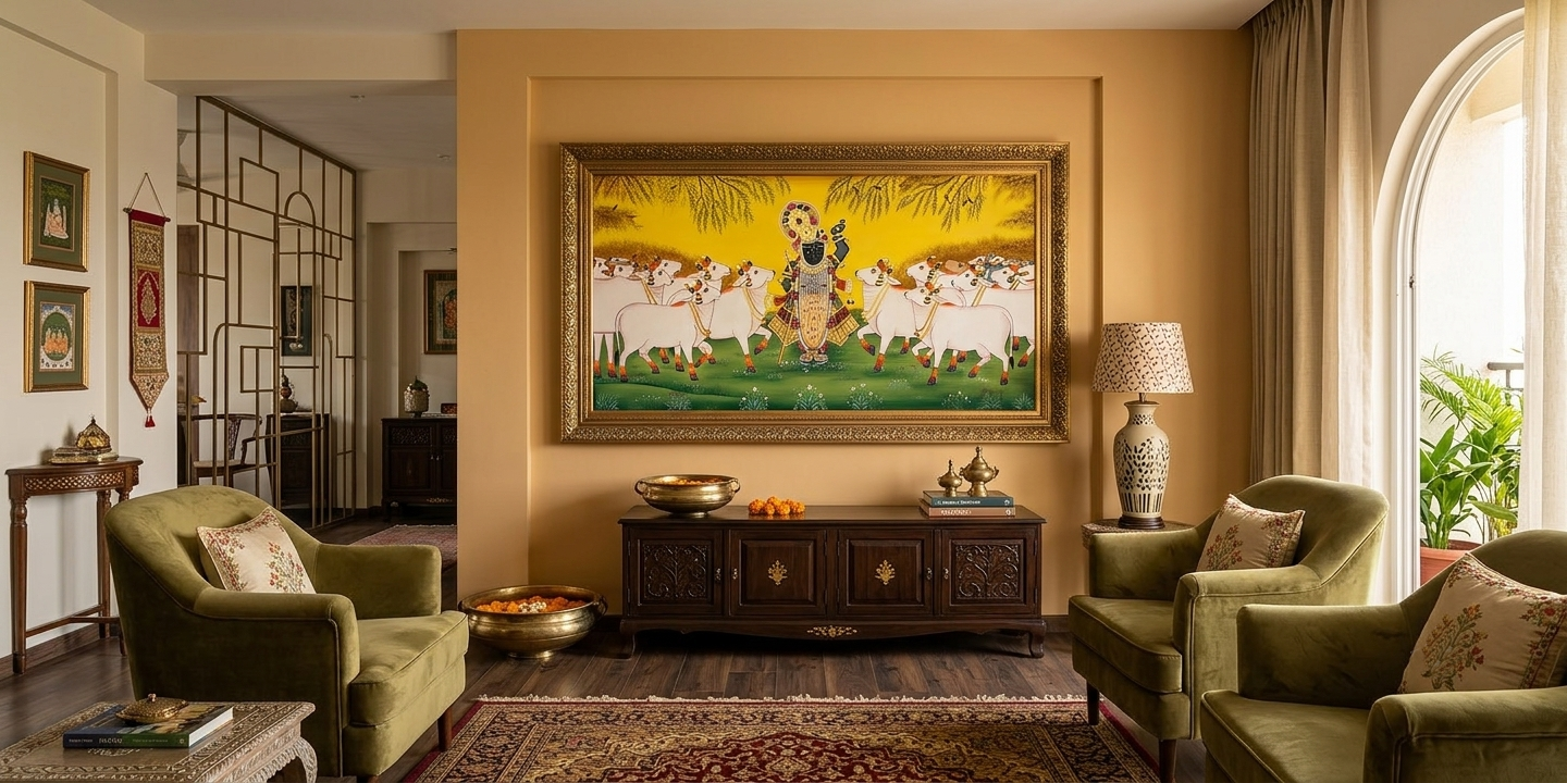 Shreenathji Pichwai Painting Handmade, Traditional Indian Wall Decor, Nathdwara Art