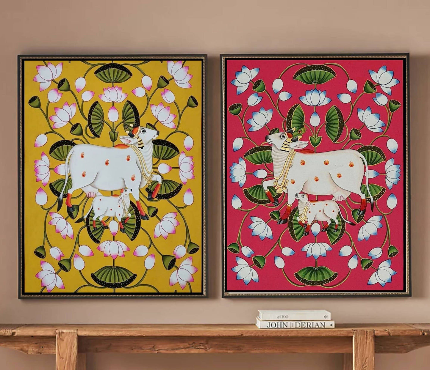 Pichwai Painting Of Cow, Set of 2, Traditional Indian Pichwai Painting For Home Decor, Wall Art, Wall Decor - Jaipur Earth