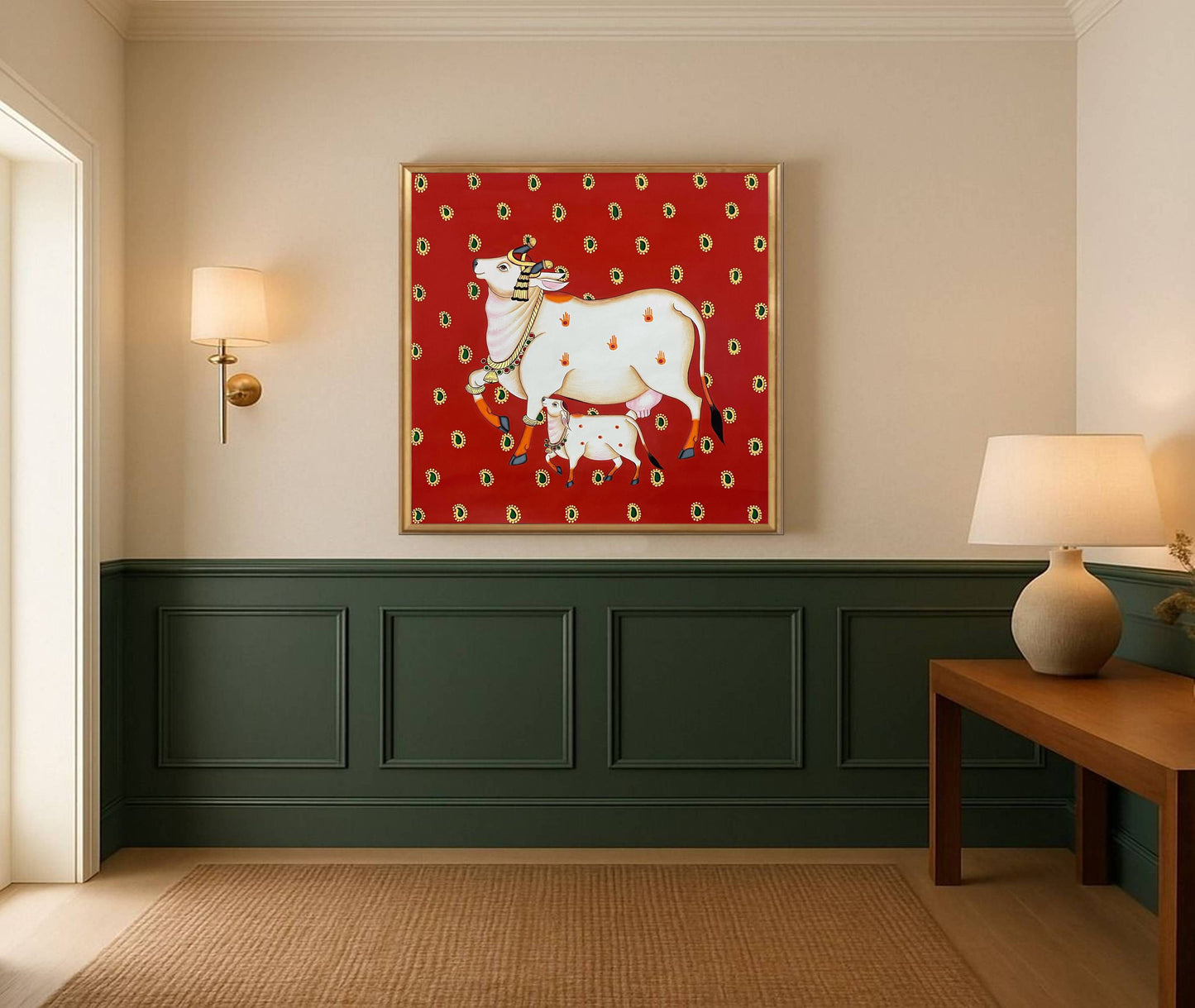 Pichwai Painting Of Cow, Modern Indian Pichwai Painting For Home Decor, Wall Hanging, Wall Painting