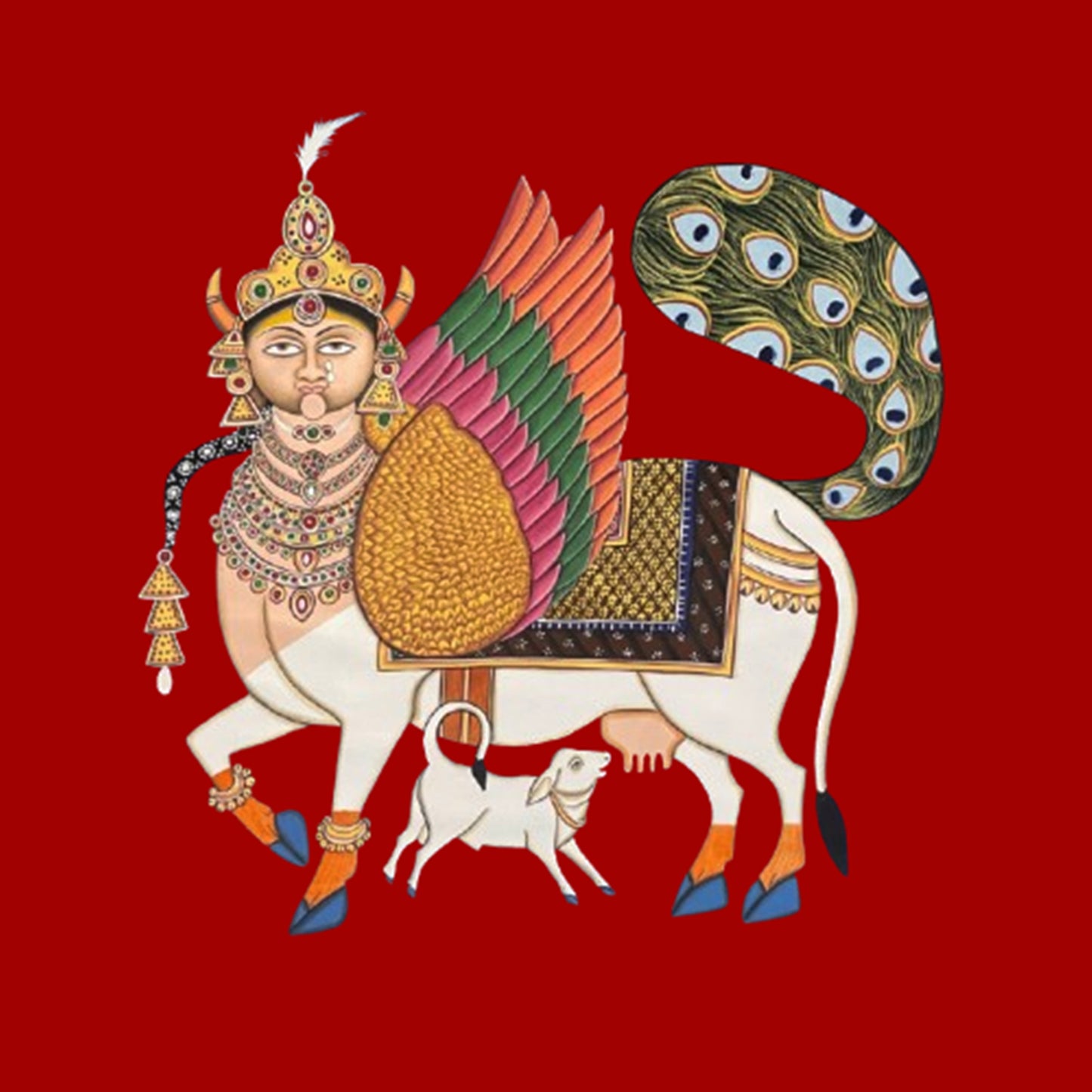 Kamdhenu Pichwai Painting Traditional Indian Pichwai Painting, Home decor Art, Wall Art - Jaipur Earth