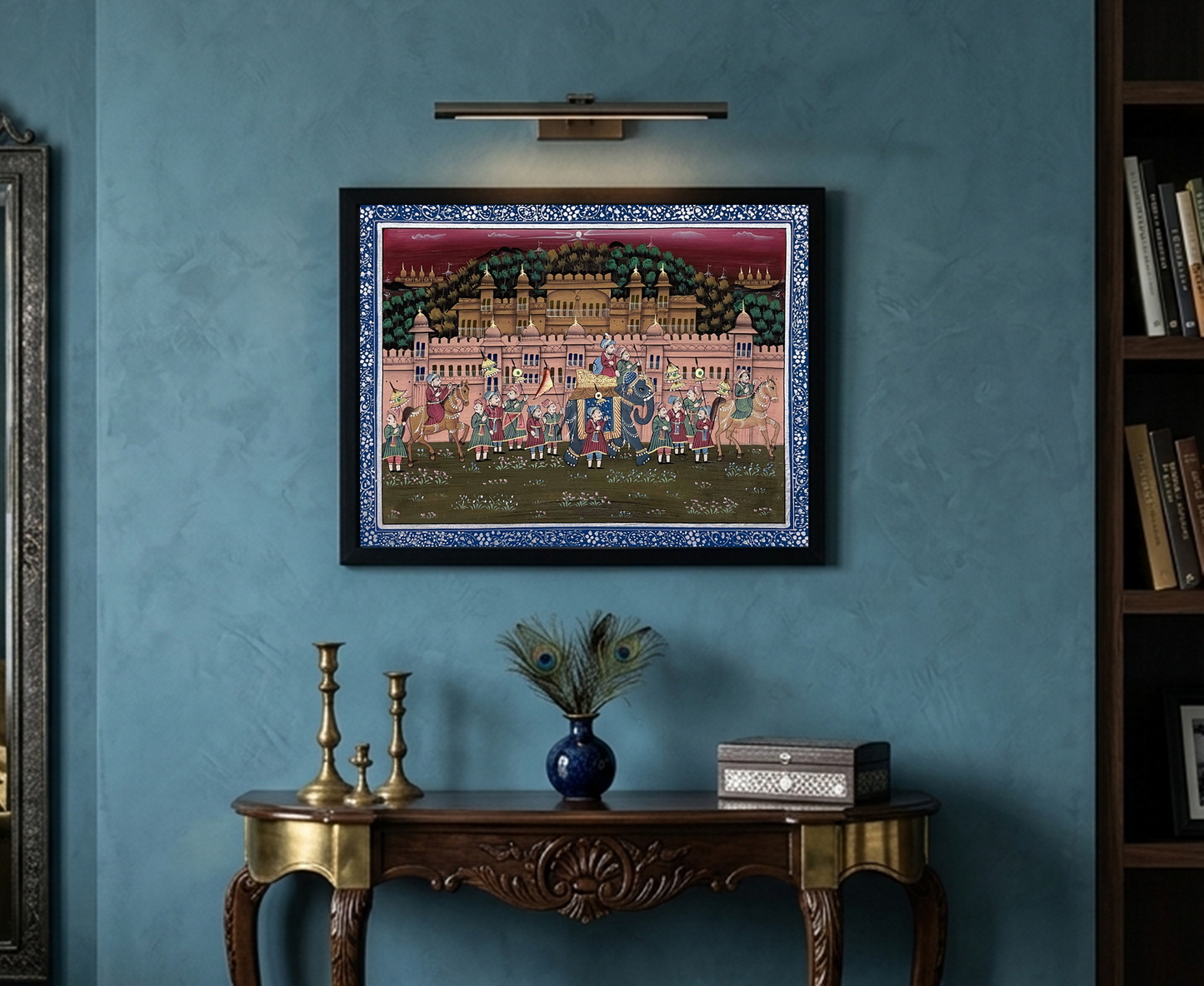 Royal Procession Detailed Hand Painted Artwork, Rajasthani Painting, Framed
