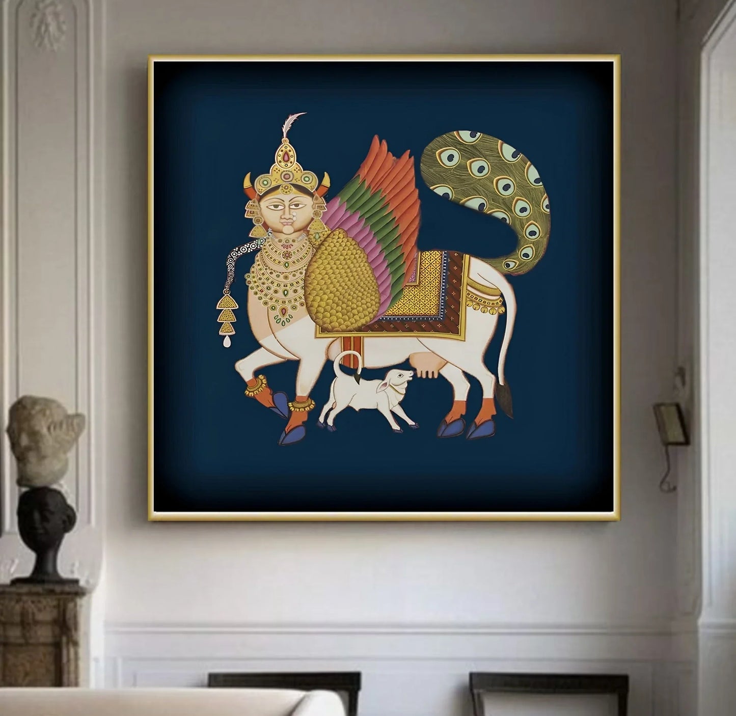 Kamdhenu Pichwai Painting Traditional Indian Pichwai Painting, Home decor Art, Wall Art - Jaipur Earth