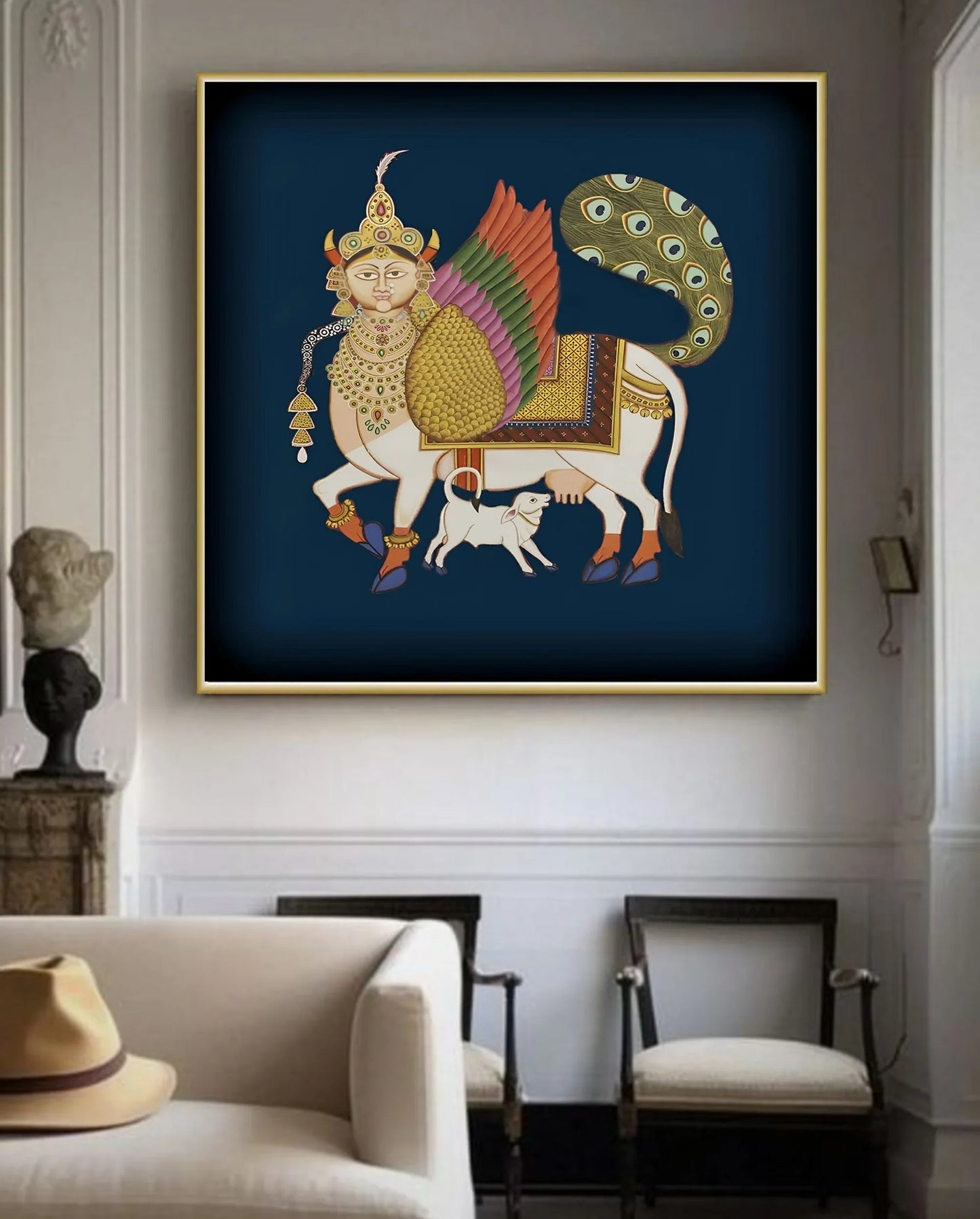 Kamdhenu Pichwai Painting Traditional Indian Pichwai Painting, Home decor Art, Wall Art - Jaipur Earth