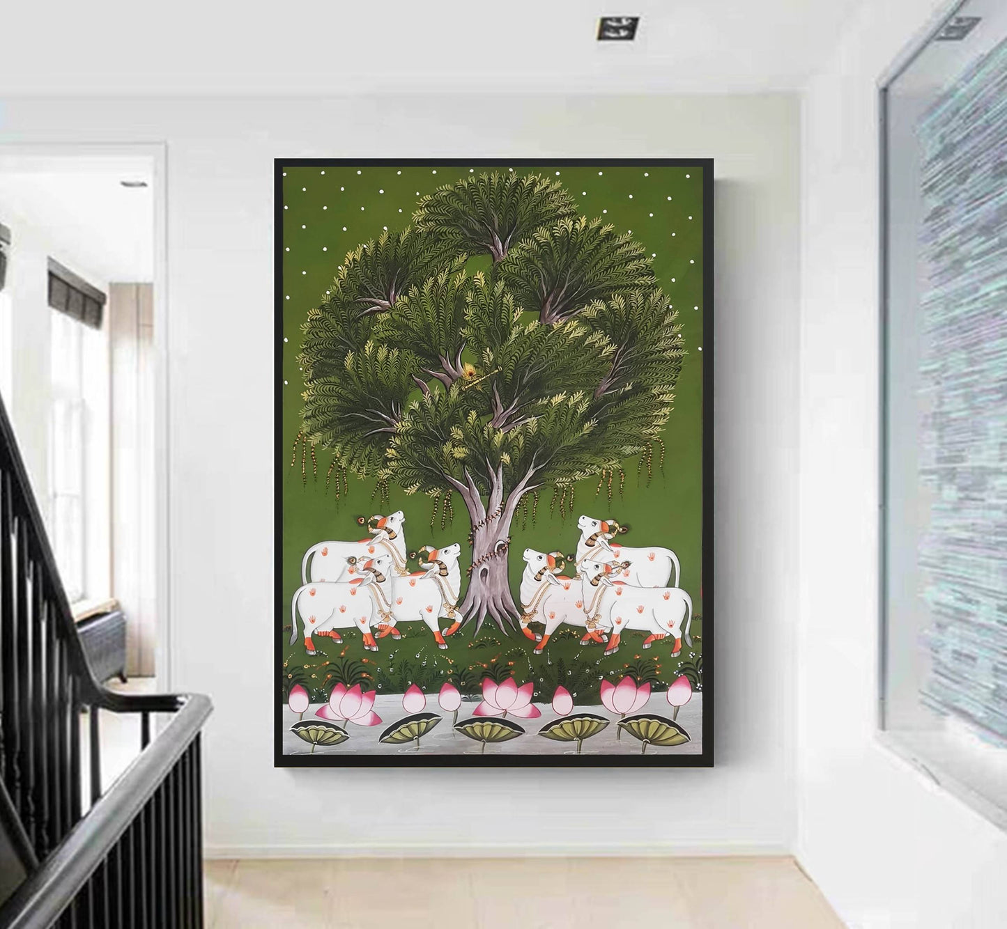 Pichwai Painting Of Cow, Modern Indian Pichwai Painting For Home Decor, Wall Hanging, Wall Painting - Jaipur Earth