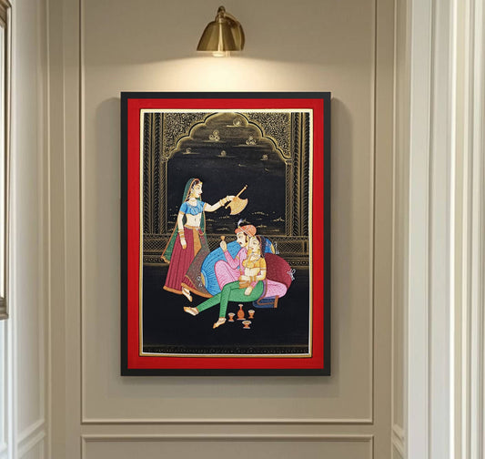 Hand Painted Painting, Indian Maharaja and Maharani Painting, Wall Art, Folk Art