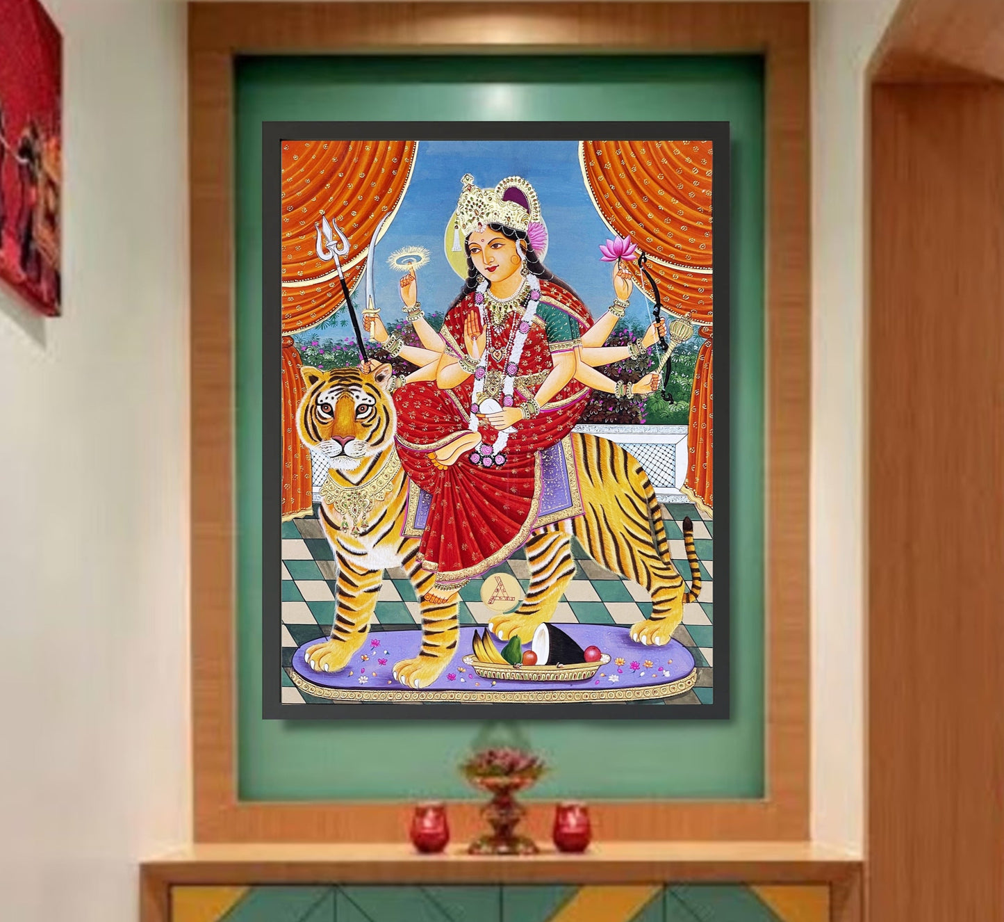 Maa Durga Detailed Handmade Painting, Original Maa Durga Scene Wall Hanging Home Decorative Art, Home Decor Gift - Jaipur Earth