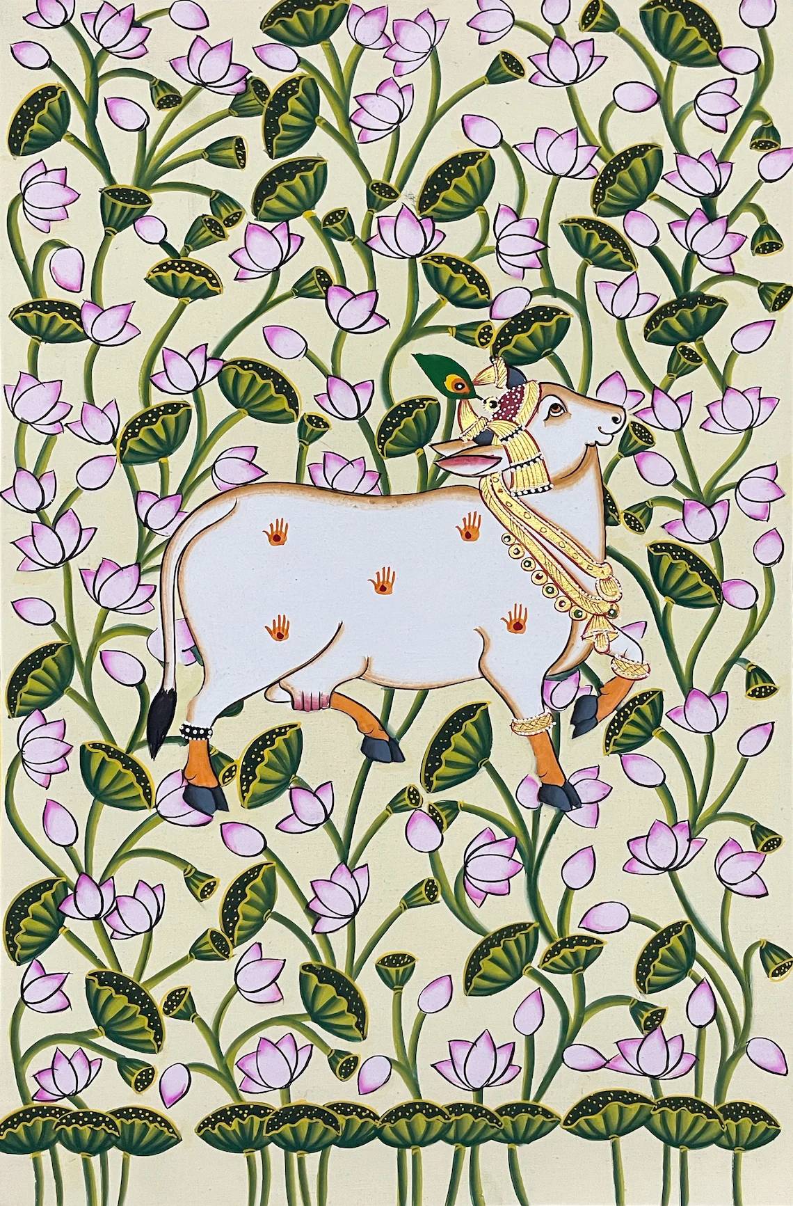 Pichwai Painting, Set of 6 Shrinathji and Cow Pichwai Painting, Modern Wall Decor Paintings, Hand Painted on Fabric, Home Decor - Unframed
