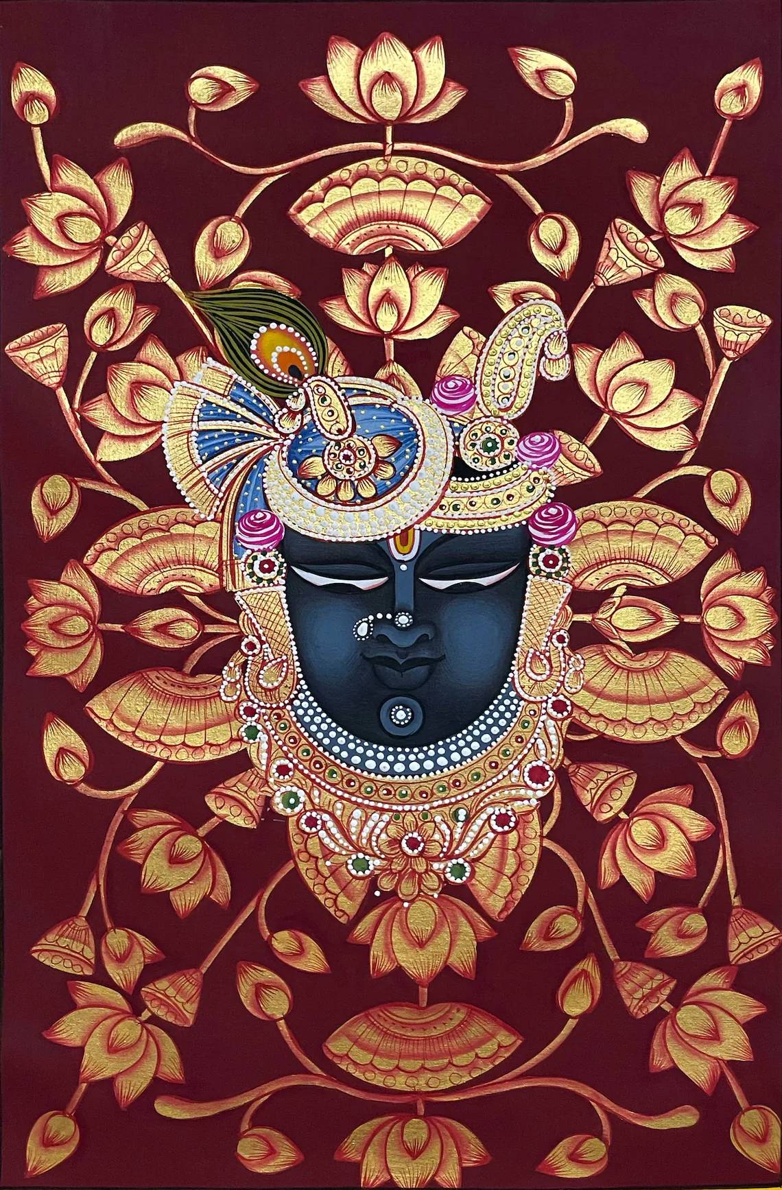 Pichwai Painting, Set of 6 Shrinathji and Cow Pichwai Painting, Modern Wall Decor Paintings, Hand Painted on Fabric, Home Decor - Unframed