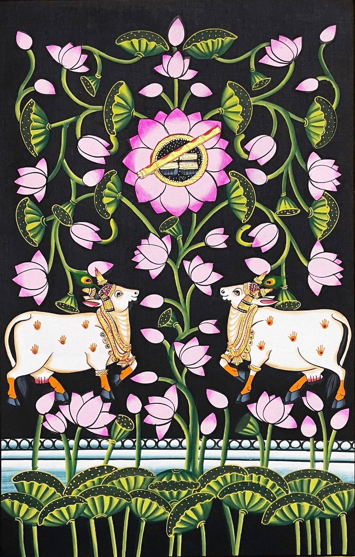 Pichwai Painting, Set of 6 Shrinathji and Cow Pichwai Painting, Modern Wall Decor Paintings, Hand Painted on Fabric, Home Decor - Unframed