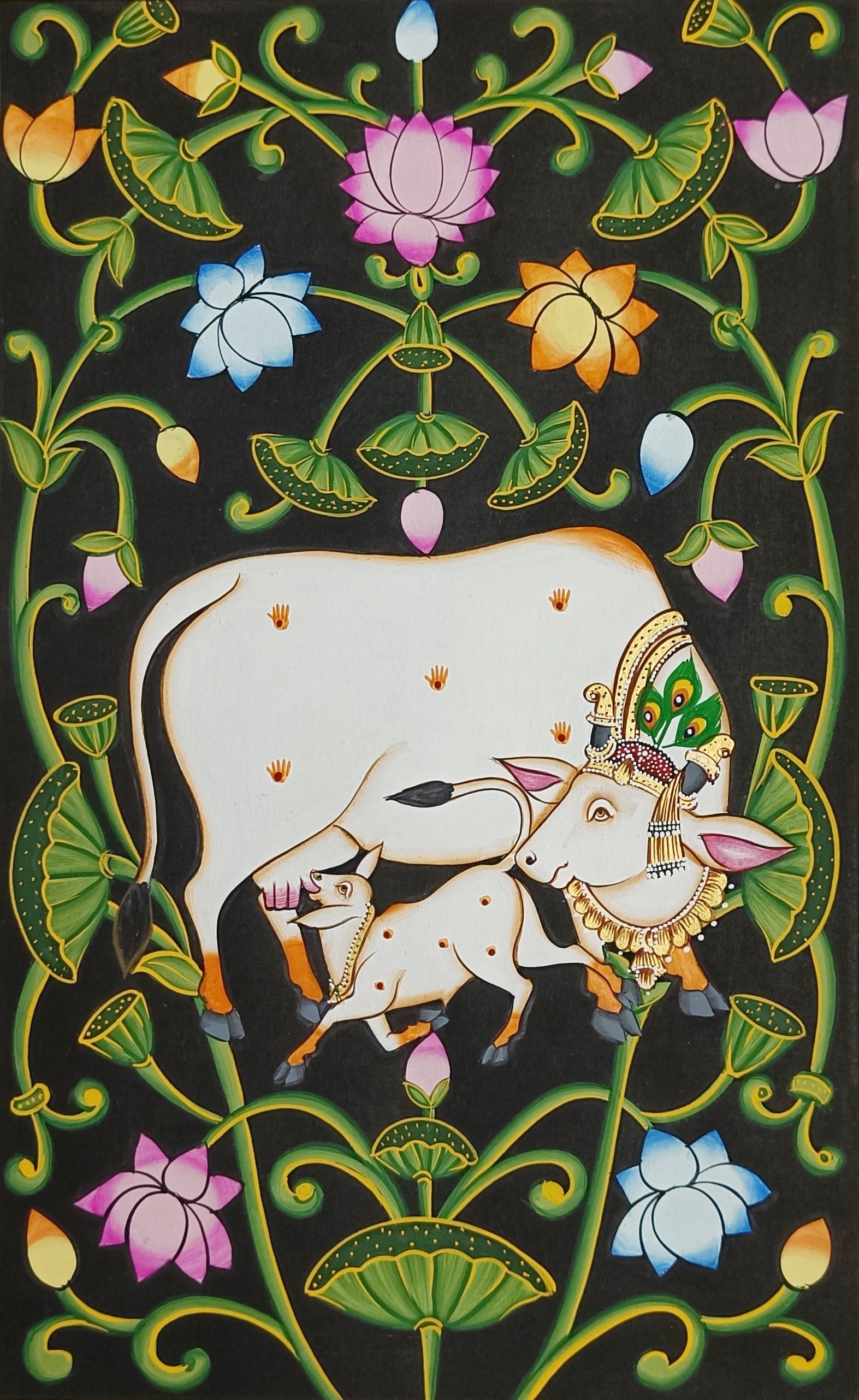 Cow Pichwai Painting – Traditional Nathdwara Style Wall Décor - Jaipur Earth