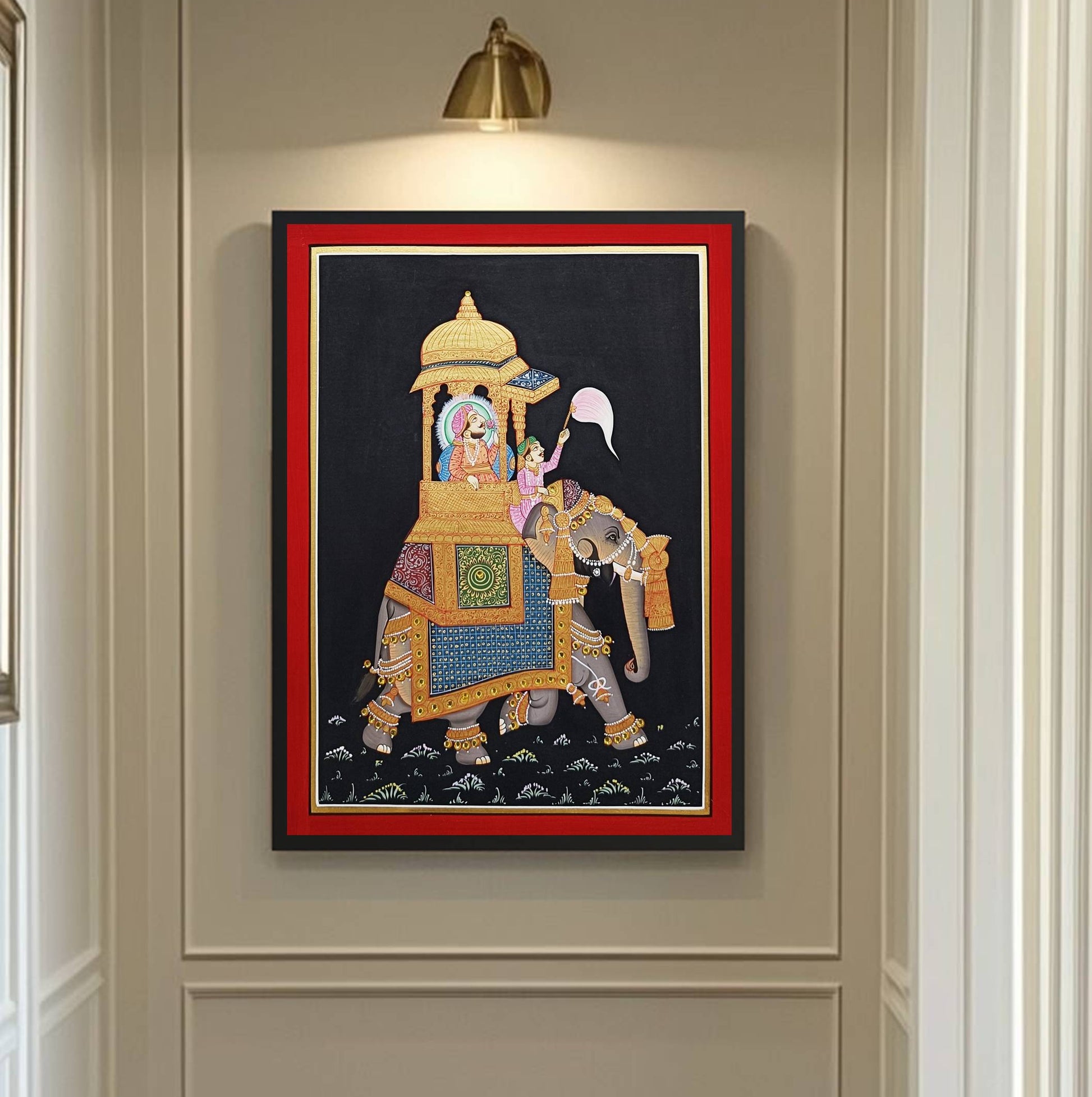 Hand Painted Painting, Indian Maharaja Elephant Safari Painting, Wall Art, Folk Art - Jaipur Earth