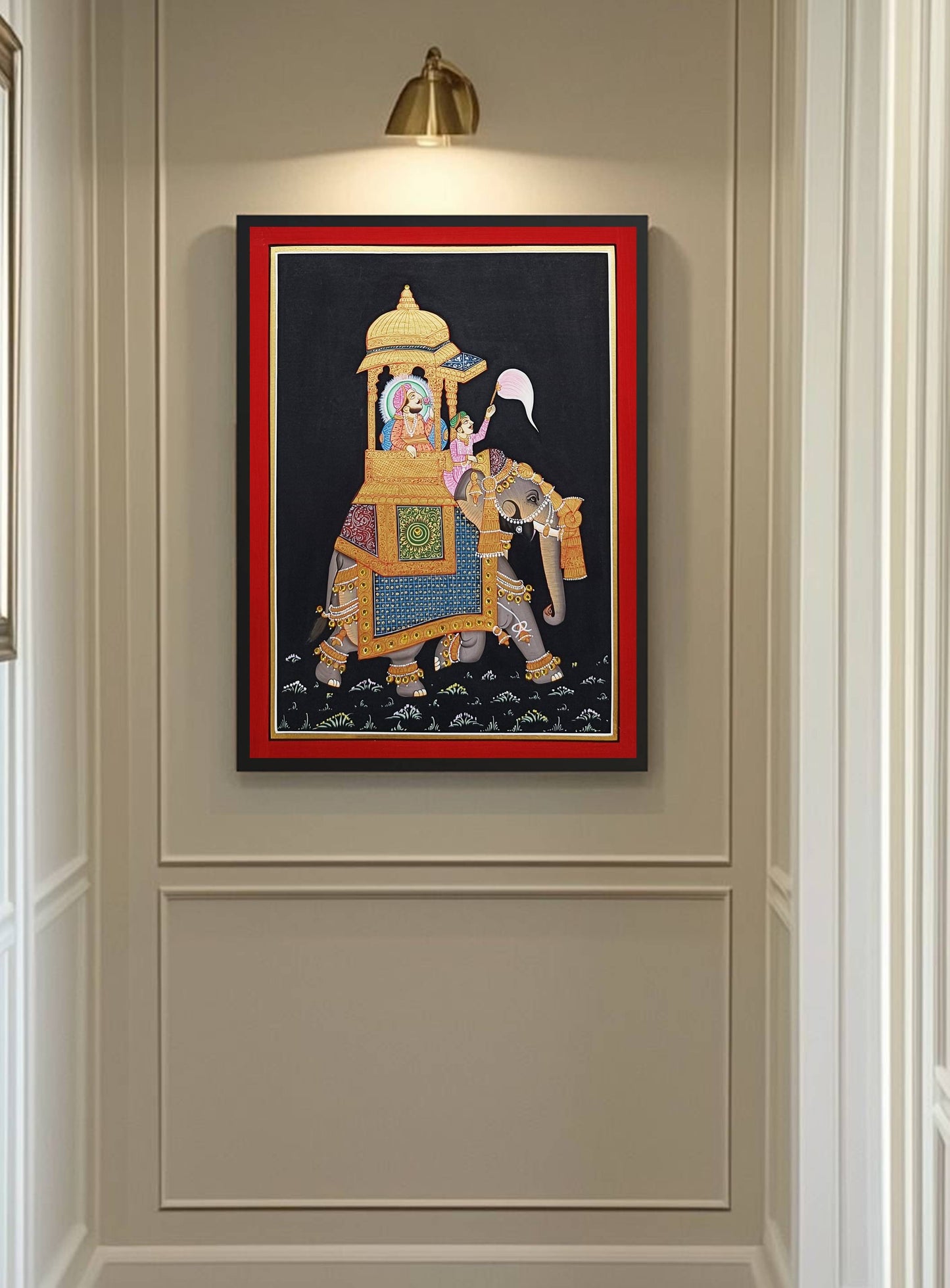 Hand Painted Painting, Indian Maharaja Elephant Safari Painting, Wall Art, Folk Art - Jaipur Earth