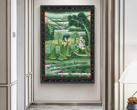 Radha Krishna Detailed Pichwai Handmade Painting on Fabric Krishna Painting, Wall art, Home Decor