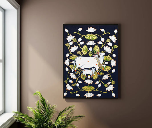 Cow Pichwai Painting – Traditional Nathdwara Style Wall Décor - Jaipur Earth