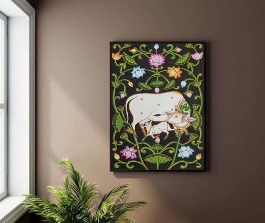 Cow Pichwai Painting – Traditional Nathdwara Style Wall Décor - Jaipur Earth
