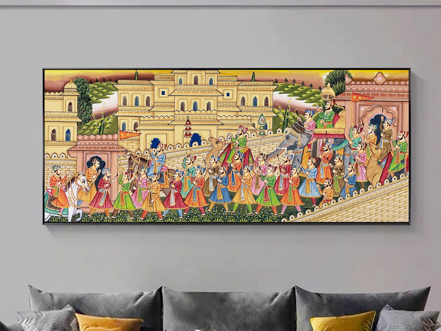 Royal Procession Large Detailed Hand Painted Artwork, Rajasthani Painting, Art and Collect, Home Decor, Wall Decor - Jaipur Earth