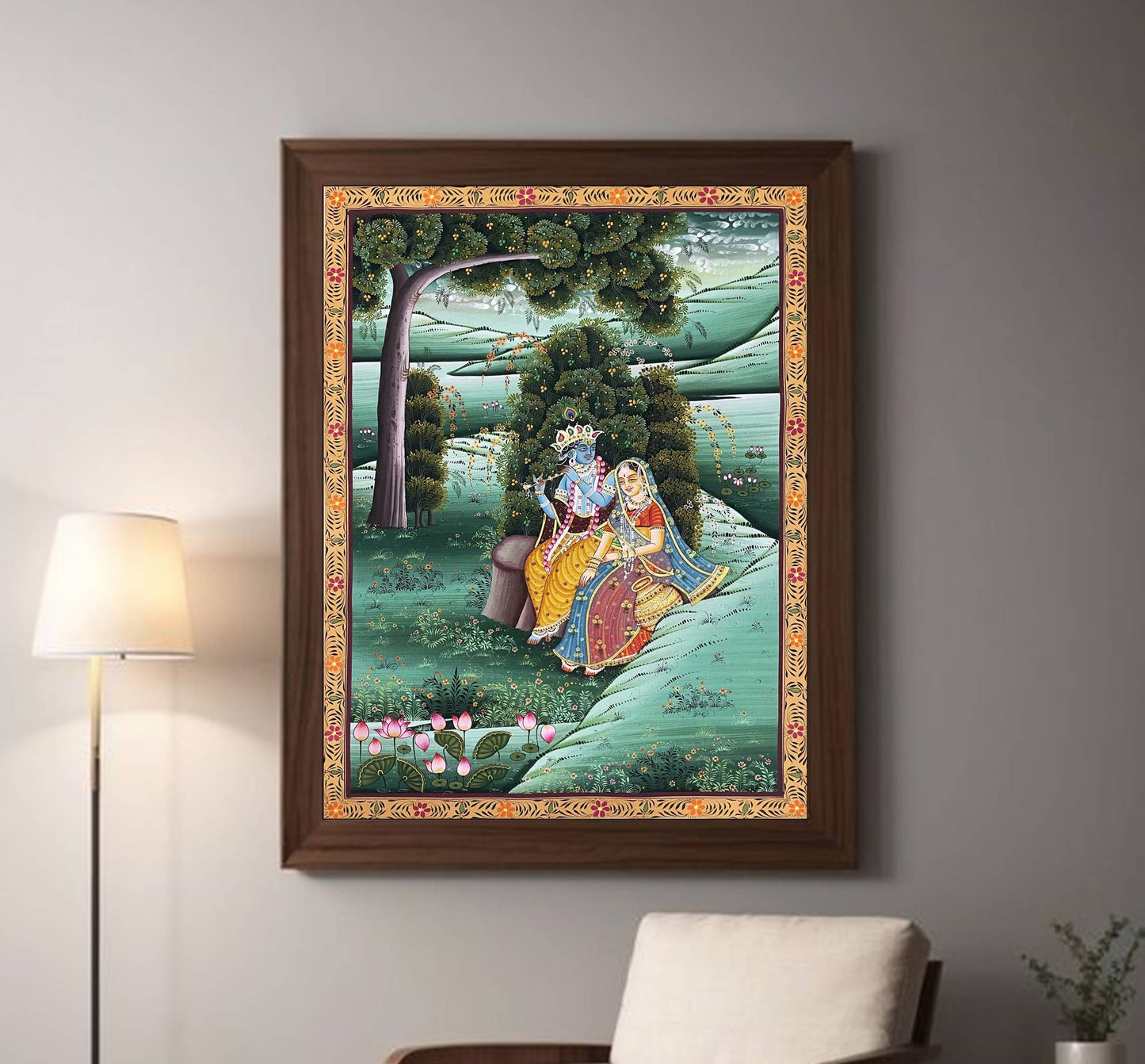 Radha Krishna Detailed Pichwai Handmade Painting on Fabric Krishna Painting, Wall art, Home Decor - Jaipur Earth