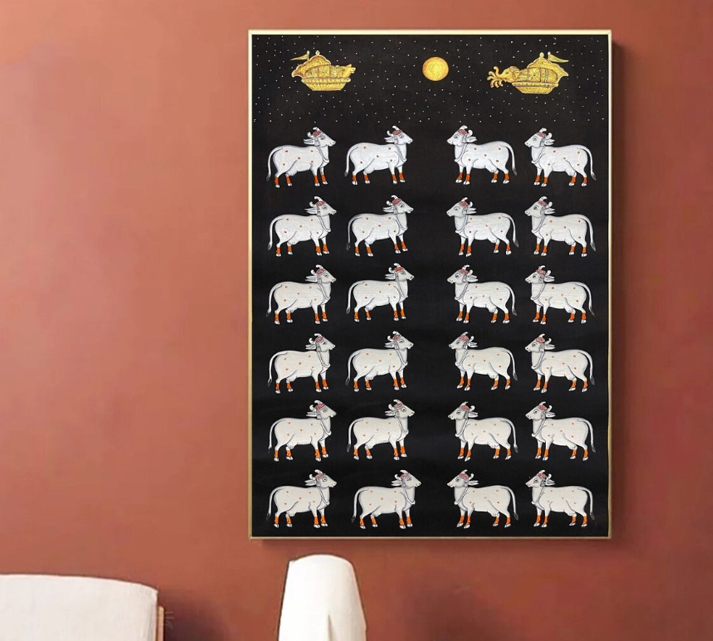 Pichwai Painting Of Cow, Pichwai Wall Art, Pichwai Cow, Traditional Indian Pichwai Painting For Home Decor, Wall Painting, Wall Hanging - Jaipur Earth