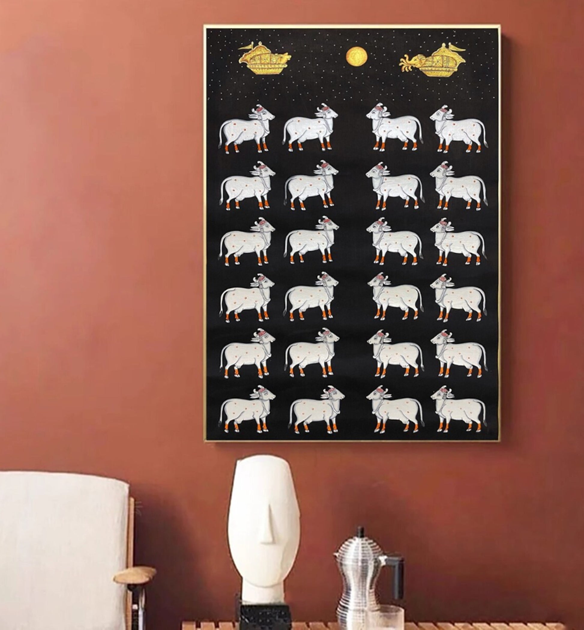 Pichwai Painting Of Cow, Pichwai Wall Art, Pichwai Cow, Traditional Indian Pichwai Painting For Home Decor, Wall Painting, Wall Hanging - Jaipur Earth
